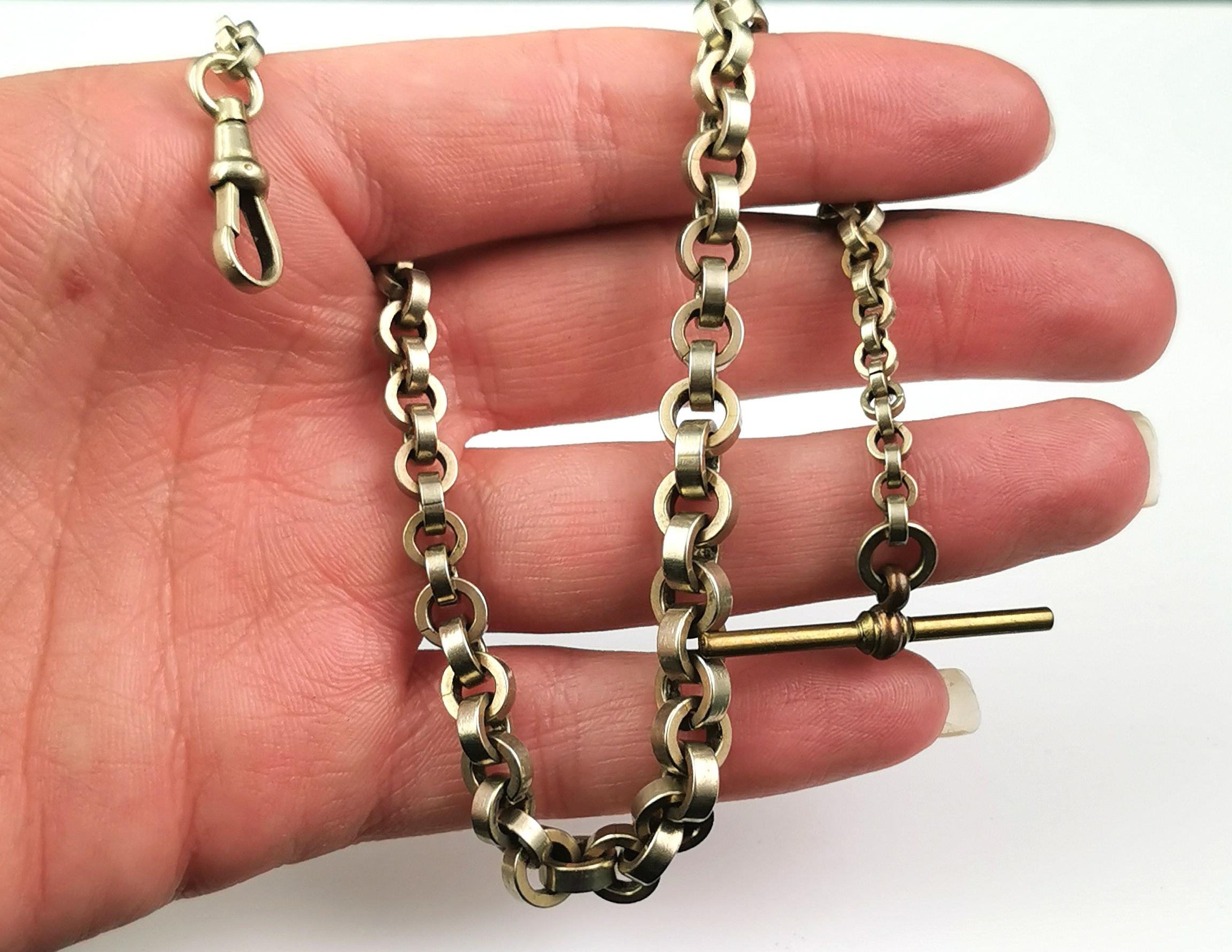 Victorian Antique gilt metal Albert chain, chunky rolo link 