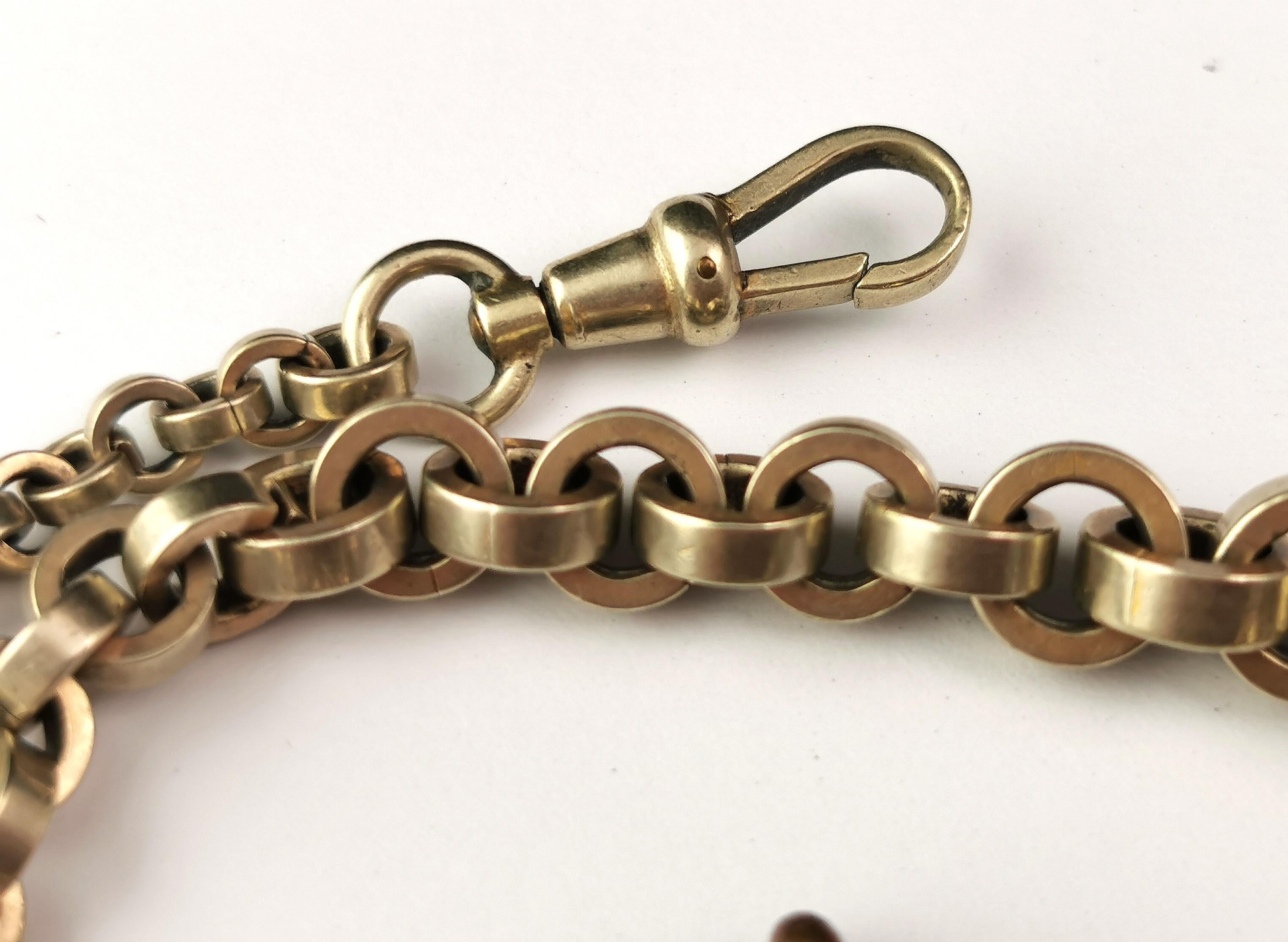 Women's or Men's Antique gilt metal Albert chain, chunky rolo link 