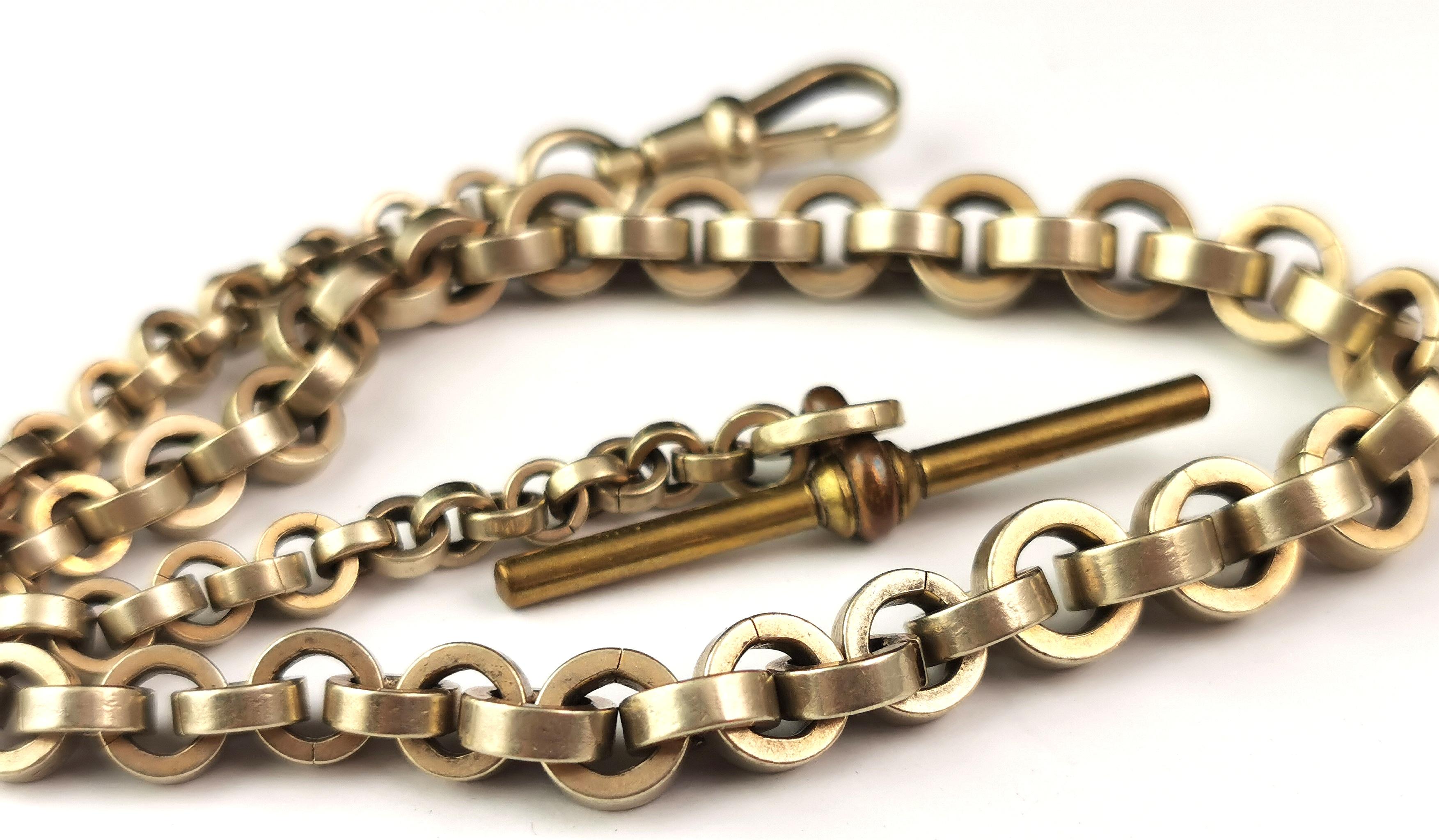 Antique gilt metal Albert chain, chunky rolo link  1