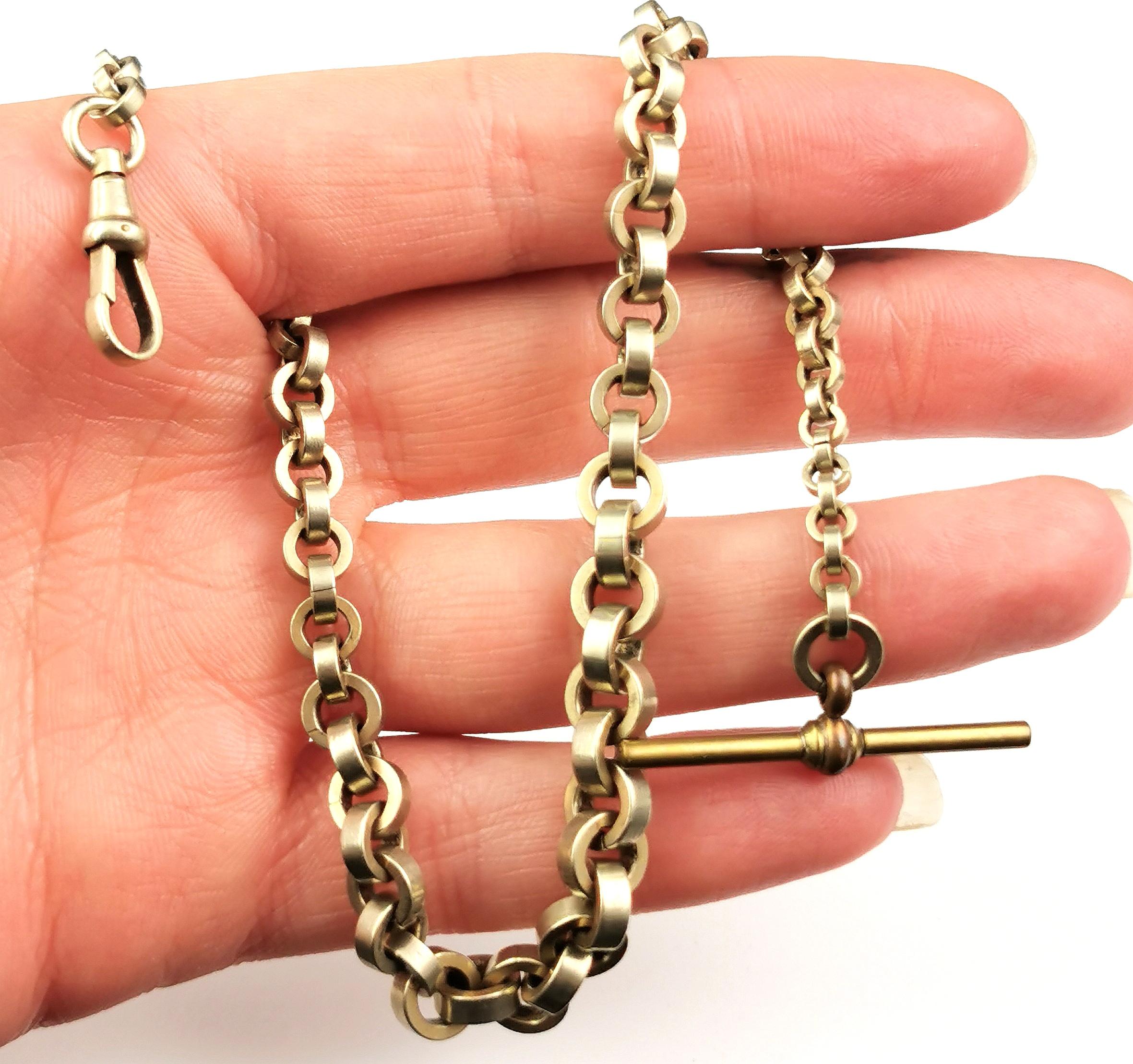 Antique gilt metal Albert chain, chunky rolo link  2