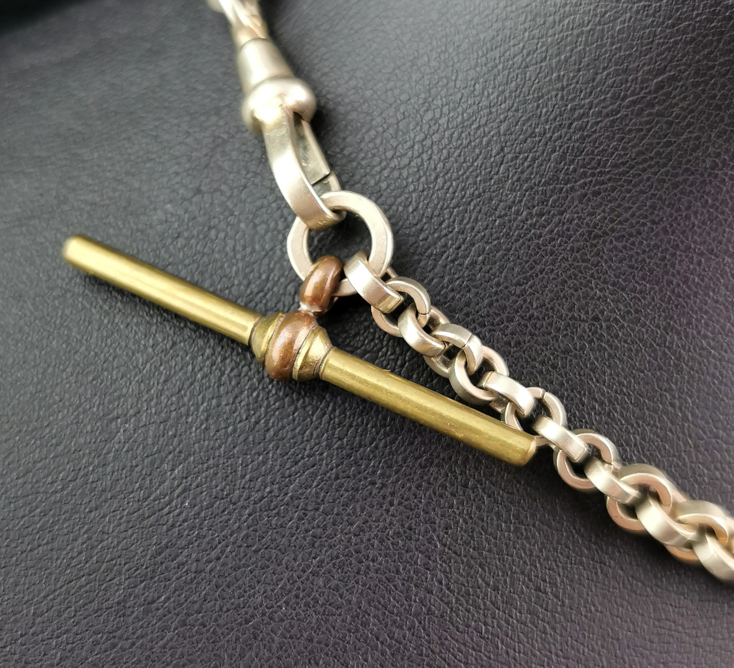 Antique gilt metal Albert chain, chunky rolo link  3