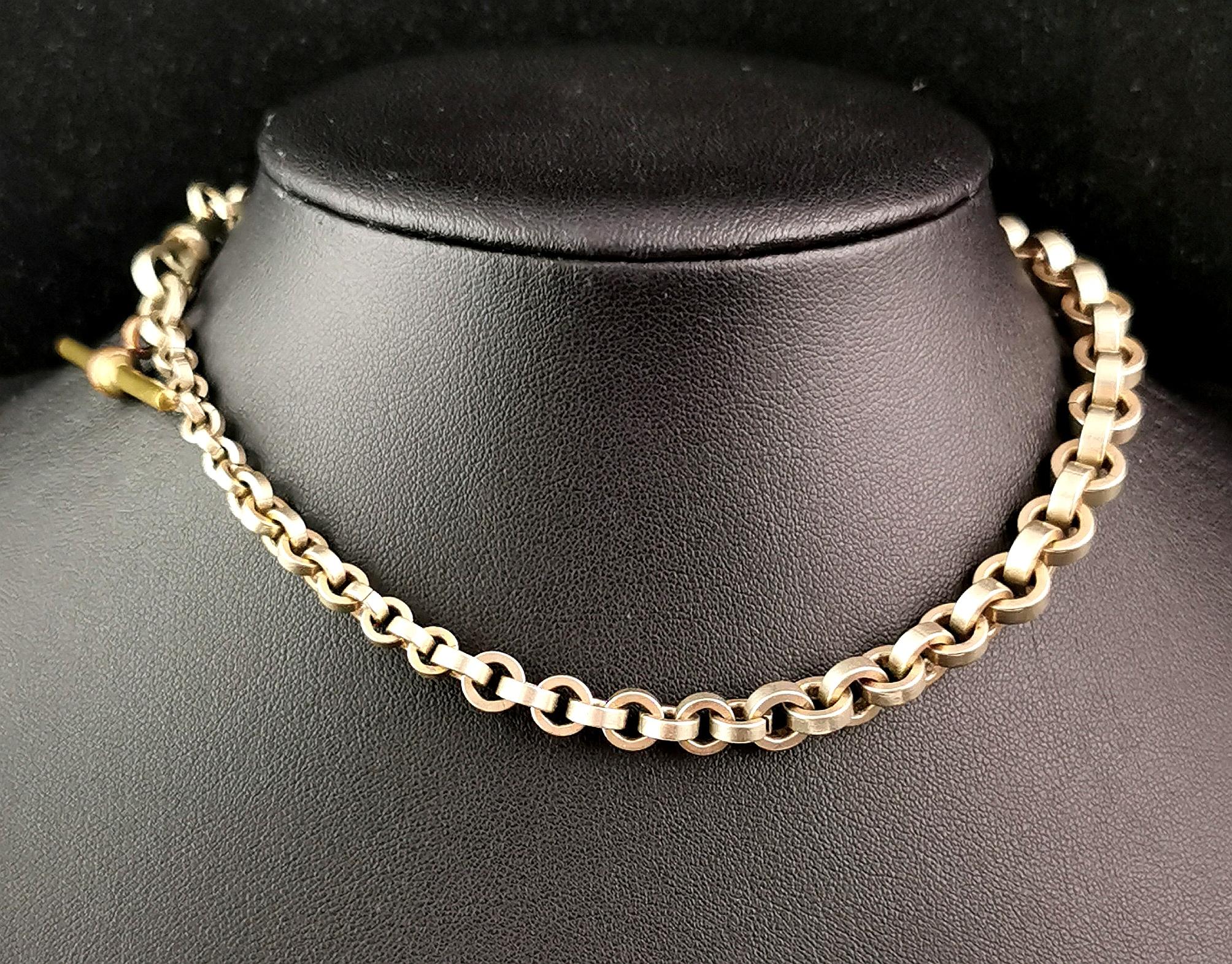Antique gilt metal Albert chain, chunky rolo link  4