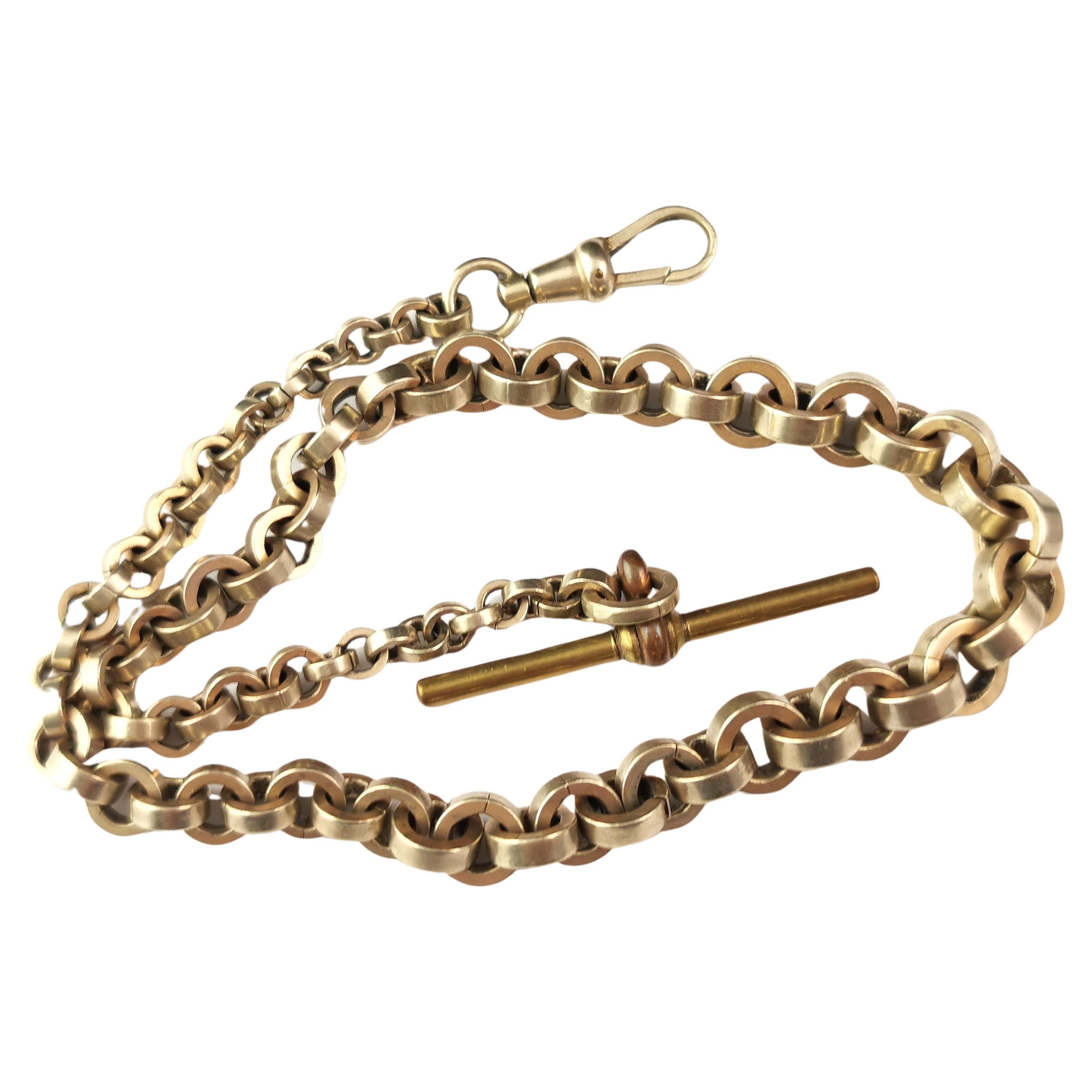 Antique gilt metal Albert chain, chunky rolo link 
