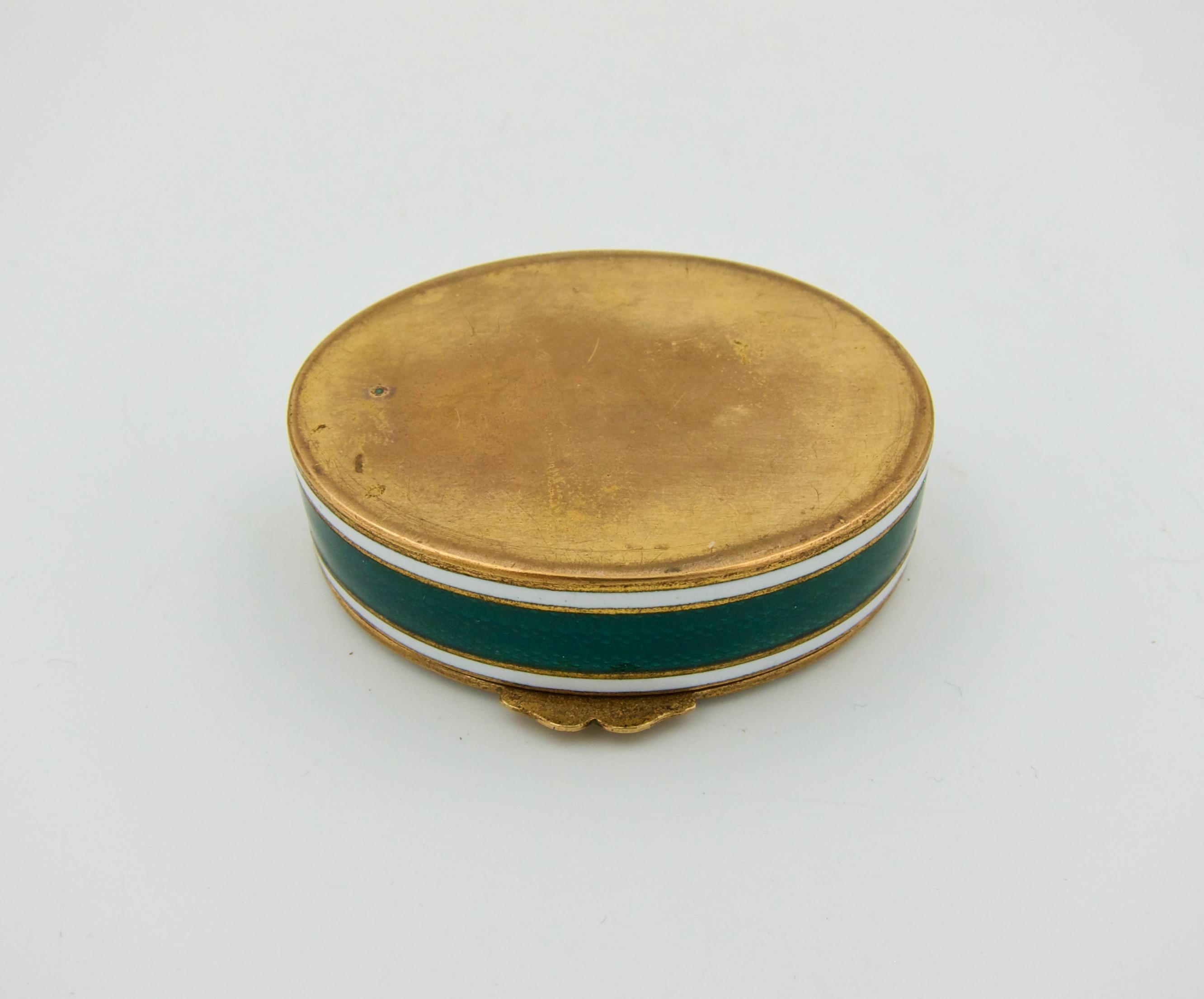 Antique Gilt Metal and Guilloche Enamel Snuff or Pill Box 3