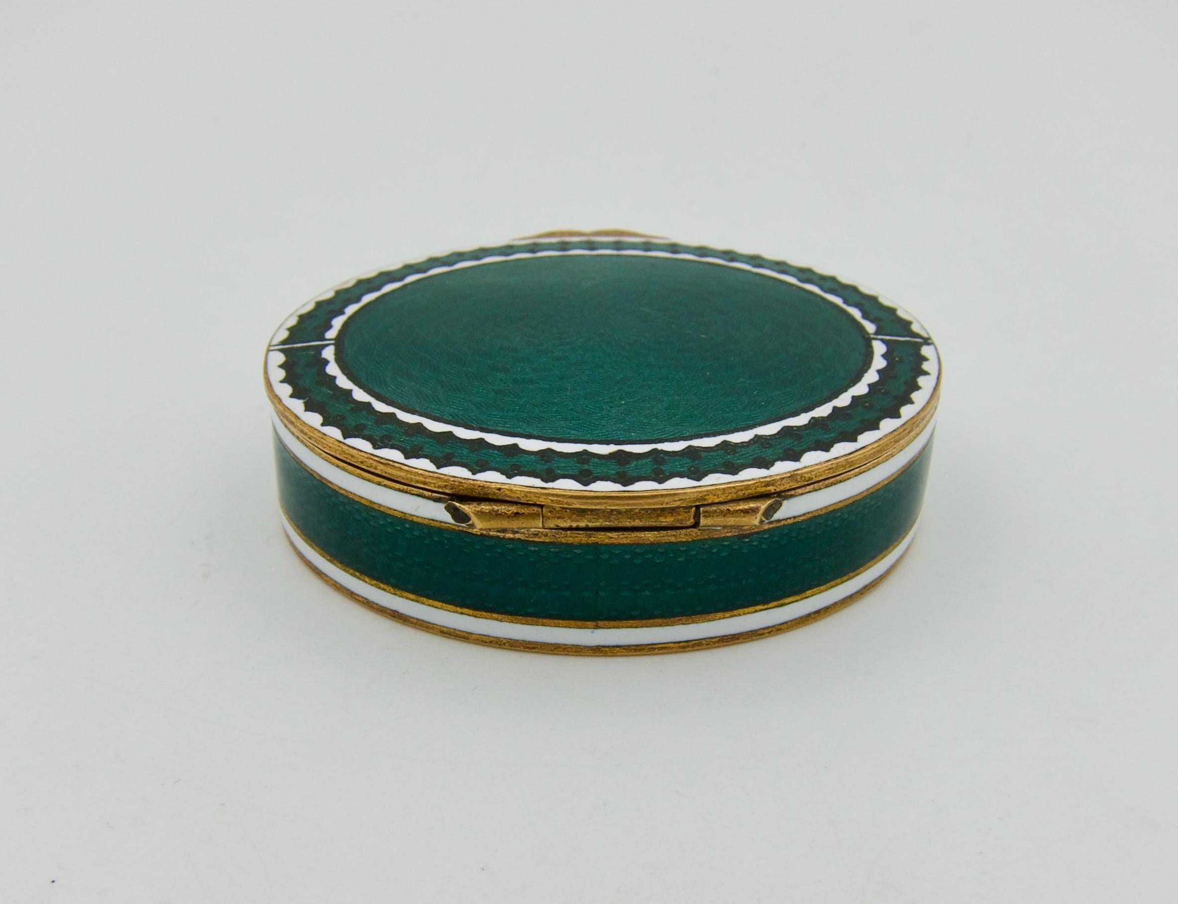 Edwardian Antique Gilt Metal and Guilloche Enamel Snuff or Pill Box