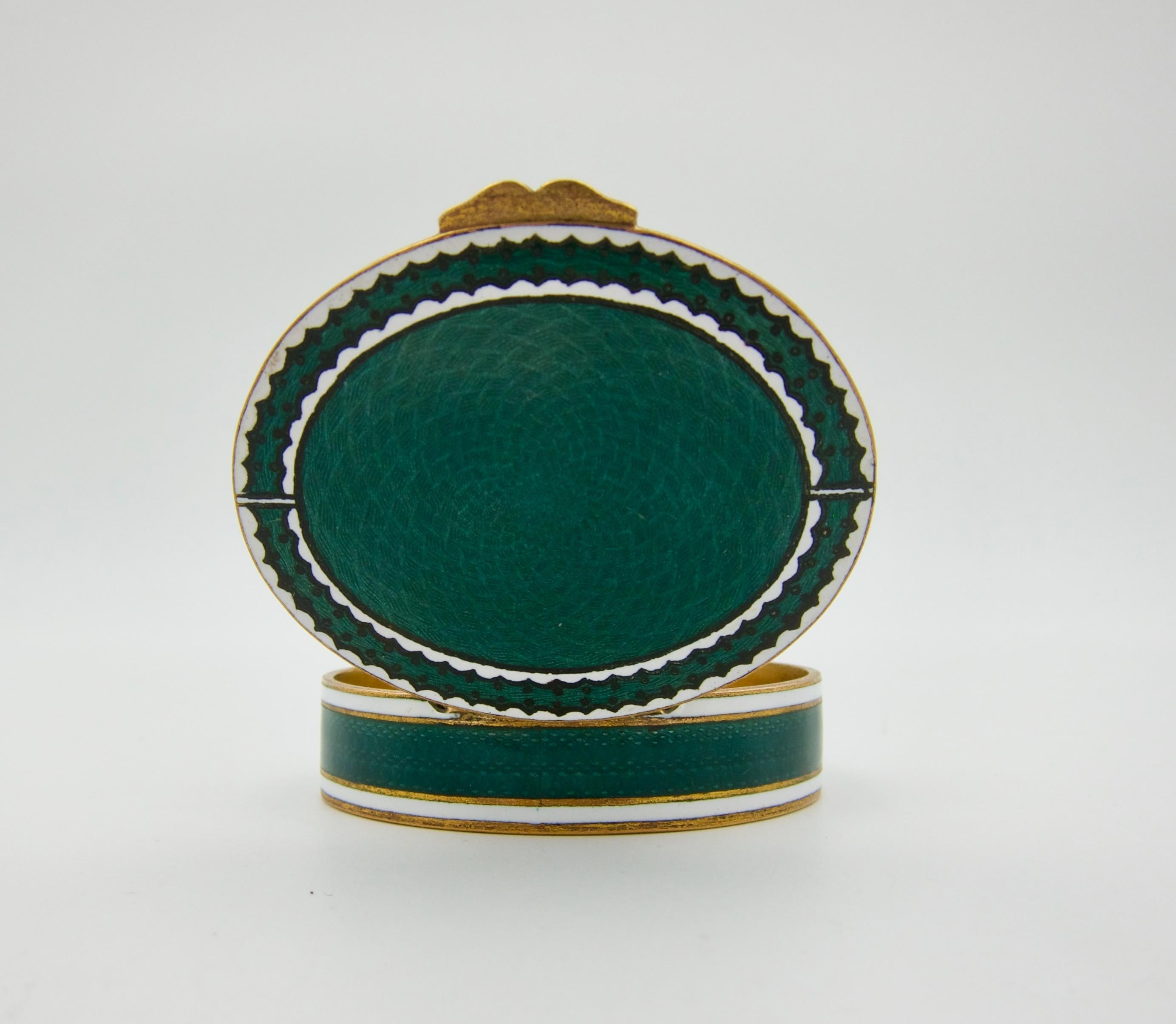 European Antique Gilt Metal and Guilloche Enamel Snuff or Pill Box