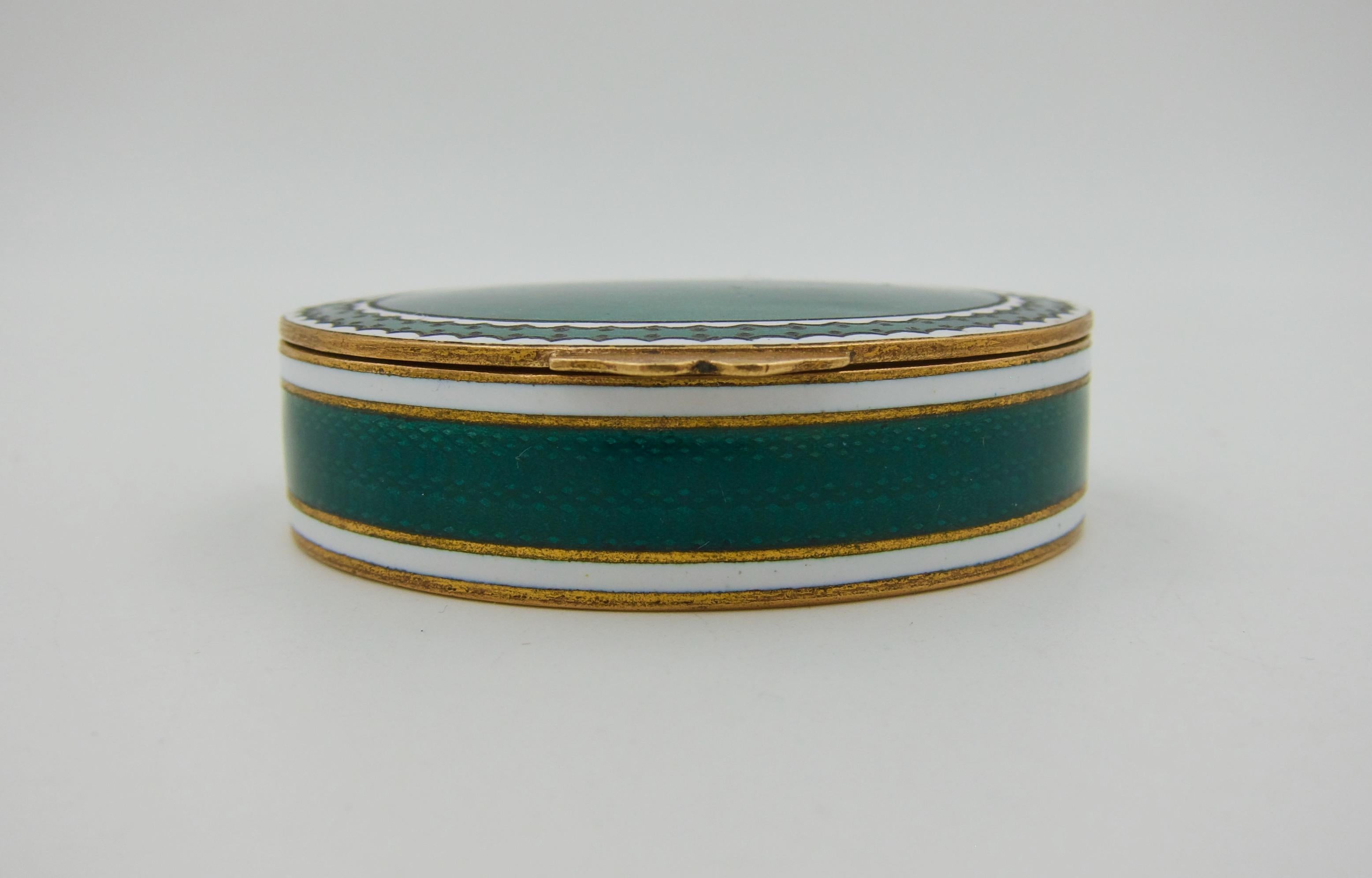 Antique Gilt Metal and Guilloche Enamel Snuff or Pill Box In Good Condition In Los Angeles, CA