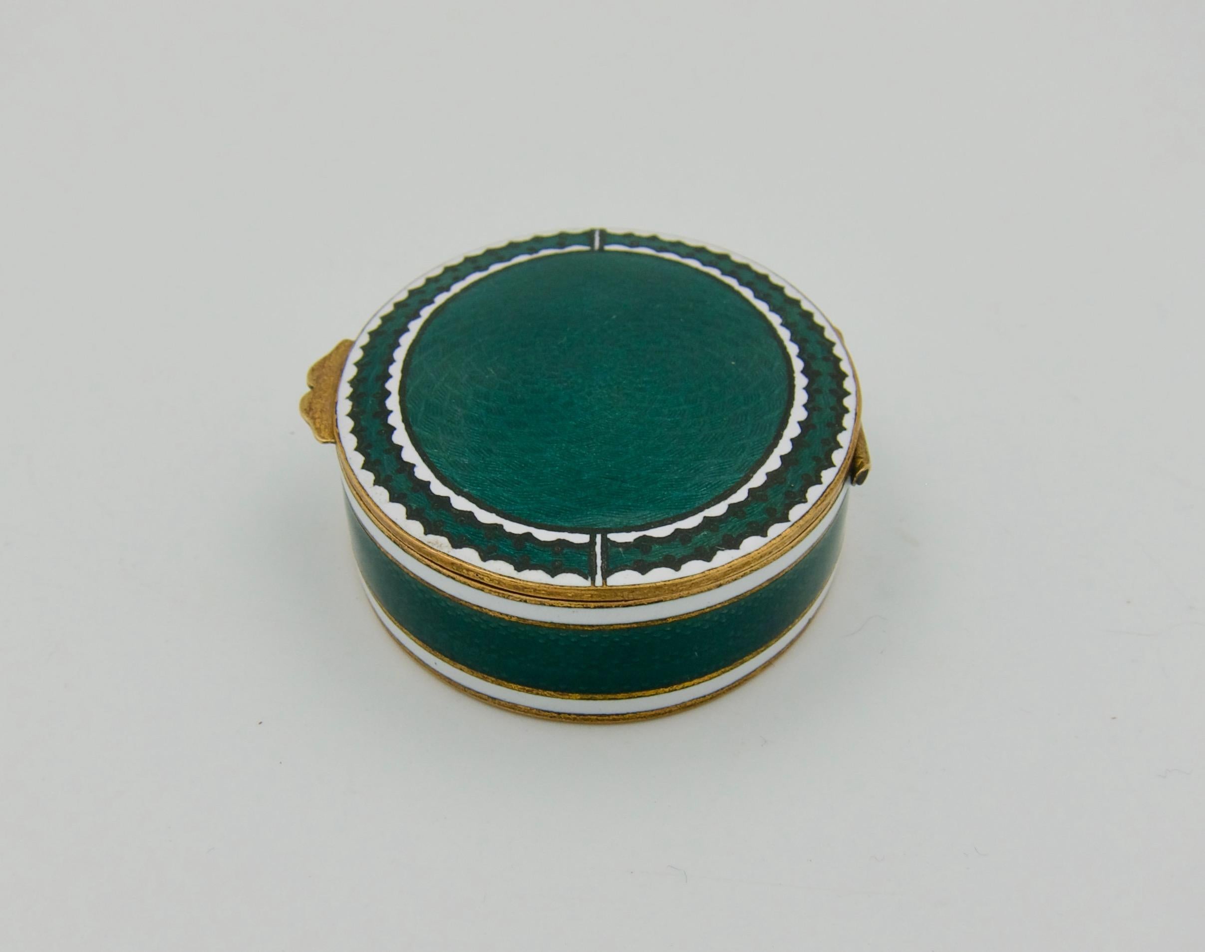 20th Century Antique Gilt Metal and Guilloche Enamel Snuff or Pill Box