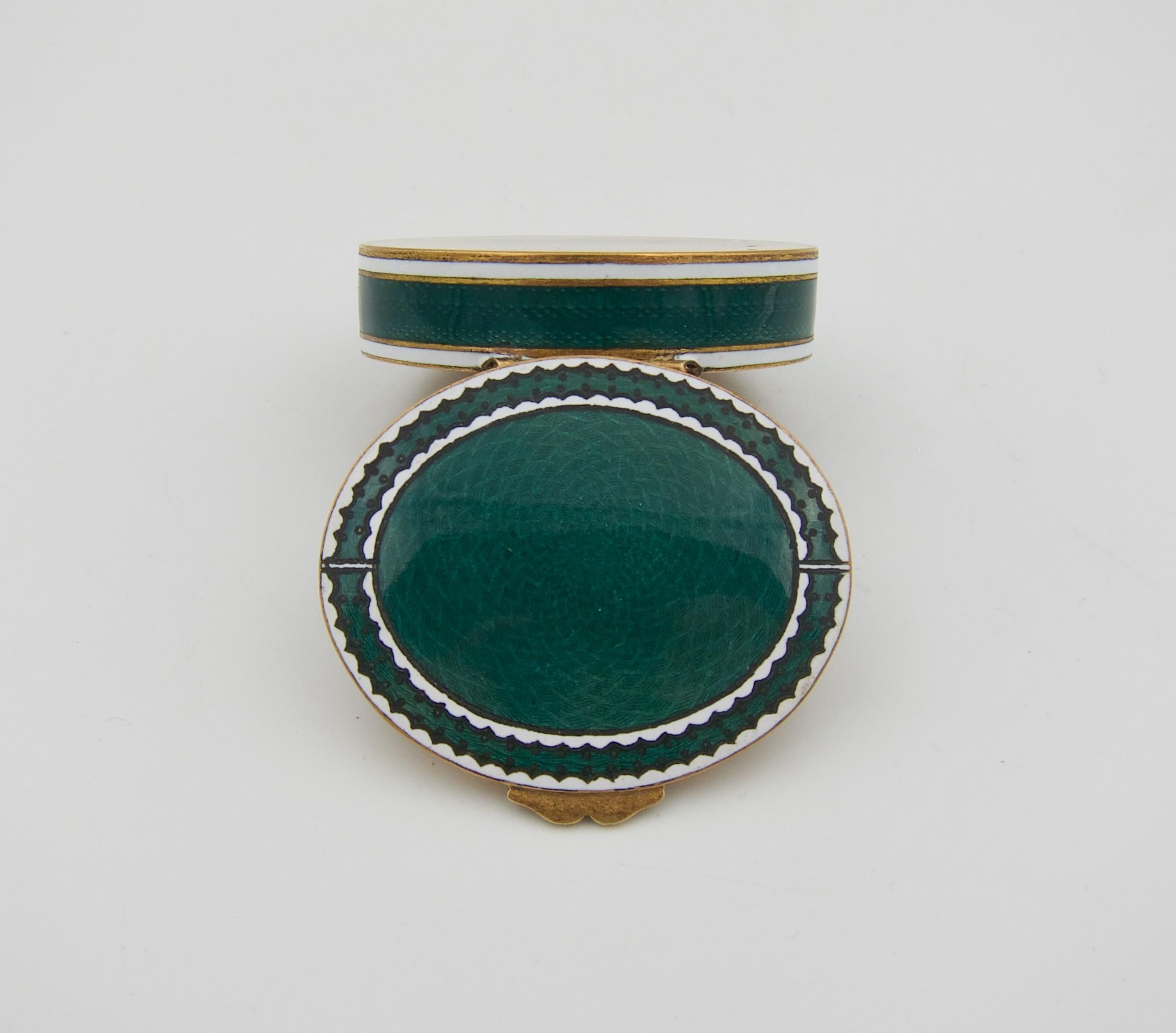 20th Century Antique Gilt Metal and Guilloche Enamel Snuff or Pill Box