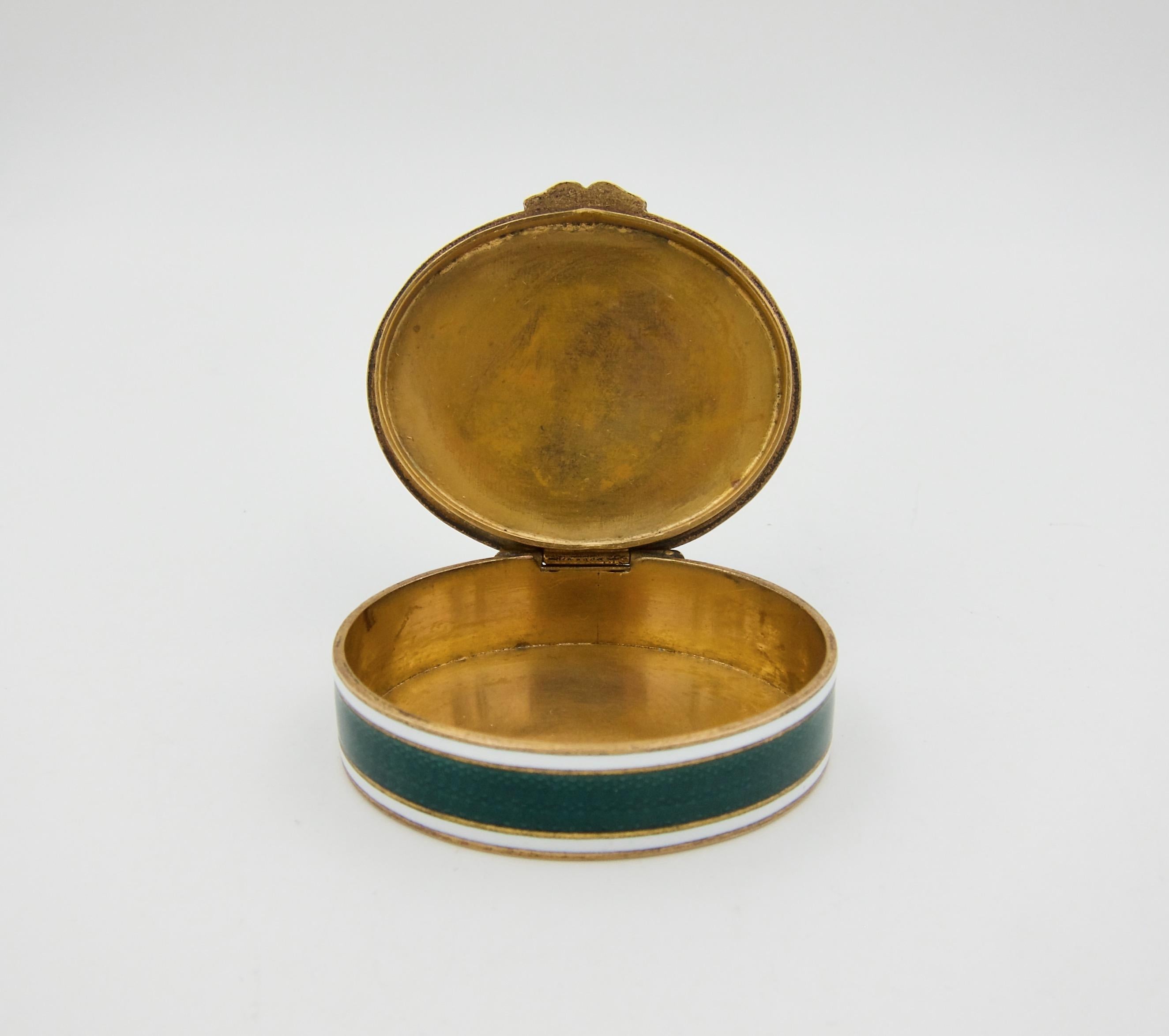 Antique Gilt Metal and Guilloche Enamel Snuff or Pill Box 2