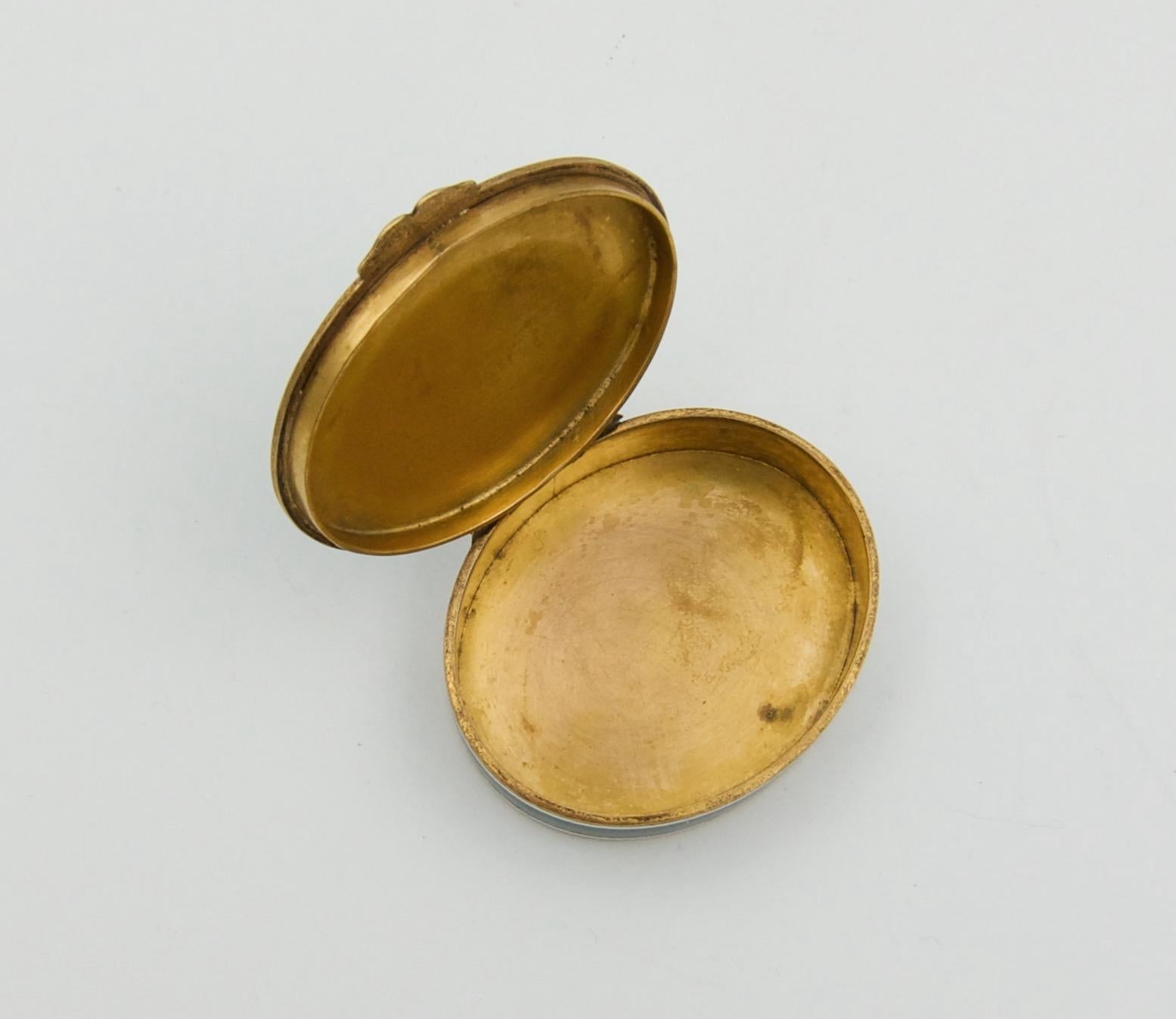 Antique Gilt Metal and Guilloche Enamel Snuff or Pill Box 2