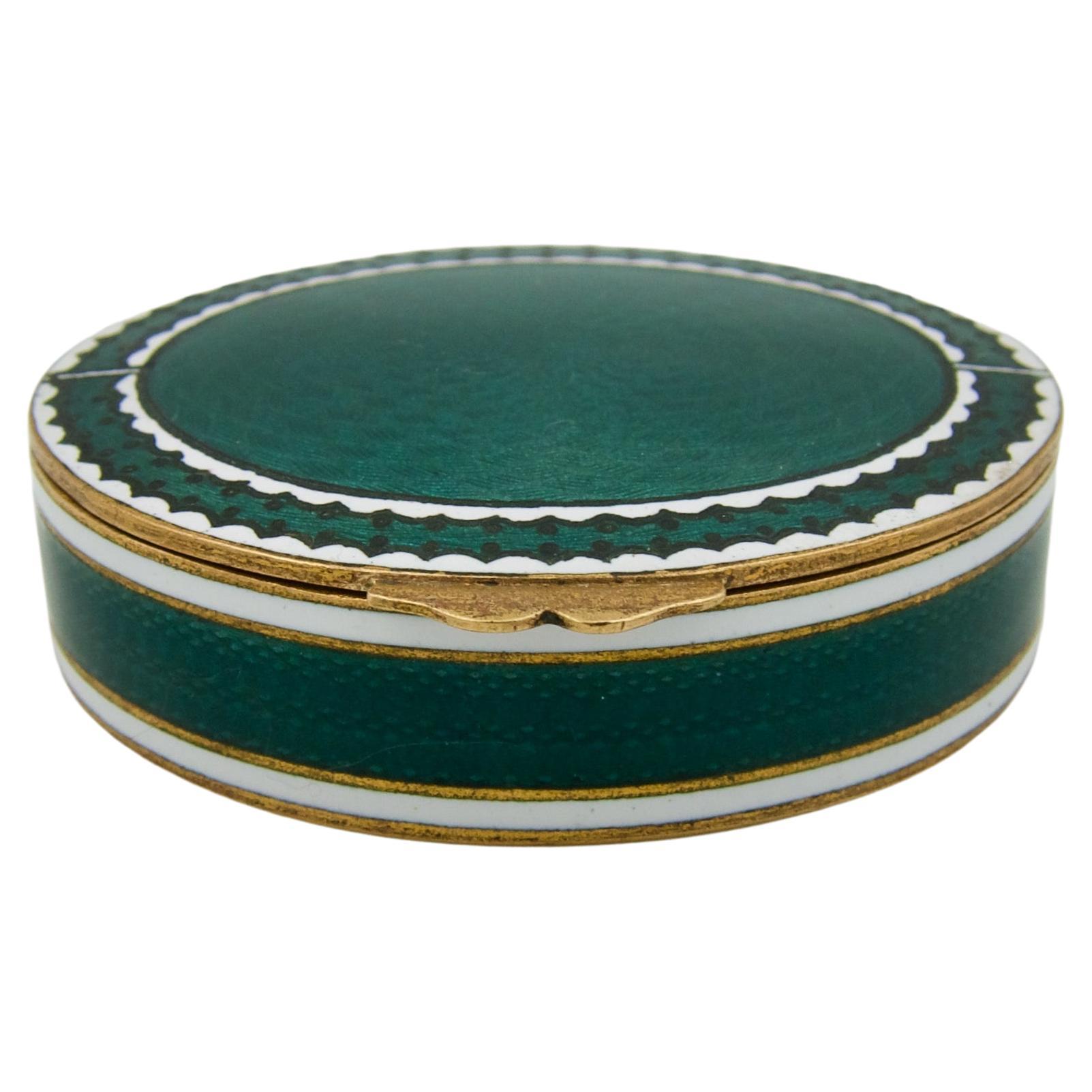 Antique Gilt Metal and Guilloche Enamel Snuff or Pill Box