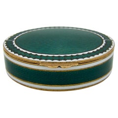 Antique Gilt Metal and Guilloche Enamel Snuff or Pill Box