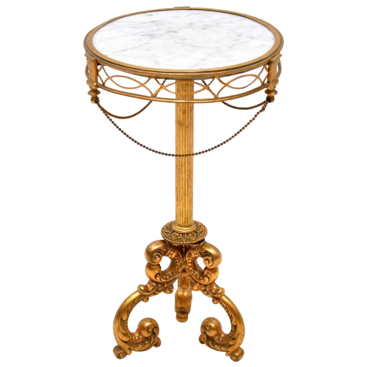 Antique Gilt Metal and Marble Side Table