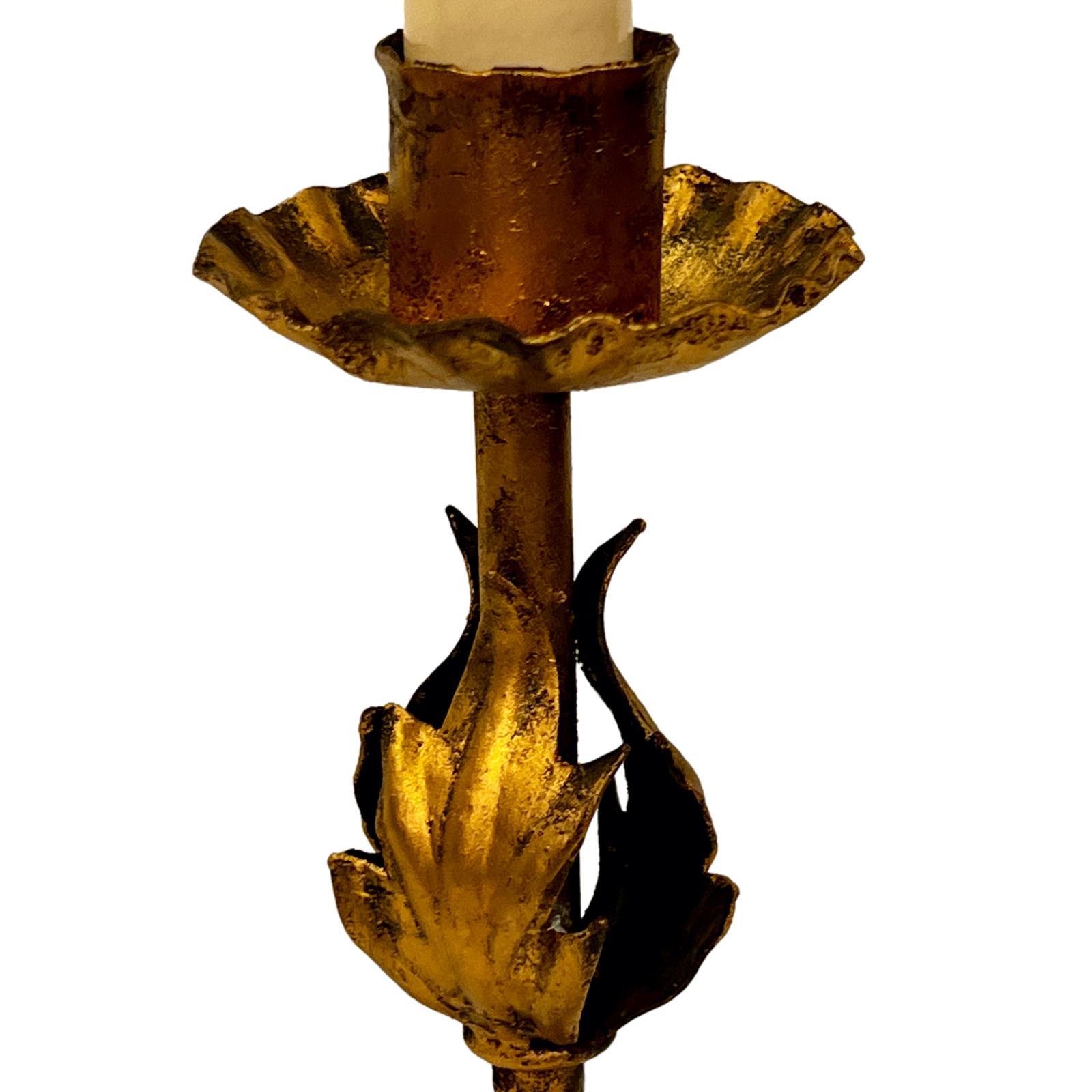 A circa 1900 Italian gilt metal candlestick electrified as lamp.

Measurements:
Height of body: 10.5
