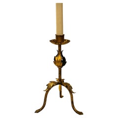 Antique Gilt Metal Candlestick Lamp