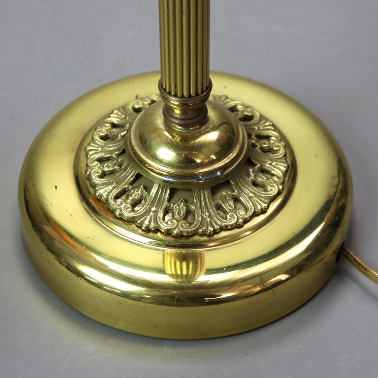 Antique Gilt Metal Desk Lamp and Quezal Art Glass Shade Circa 1930 at