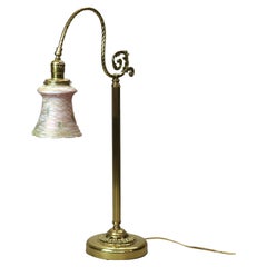 Antique Gilt Metal Desk Lamp & Quezal Art Glass Shade Circa 1930