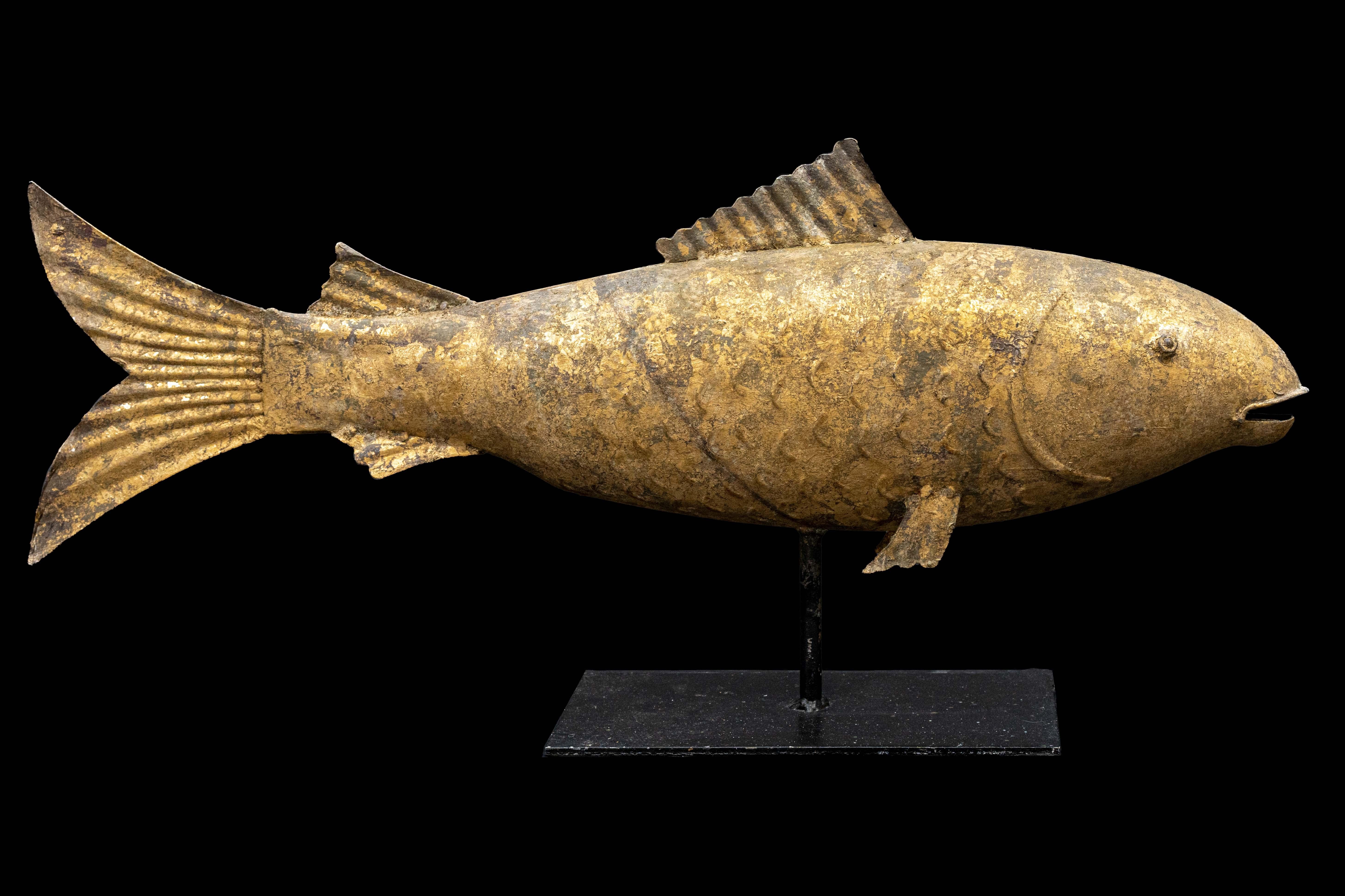 Antique Gilt Metal Fish Weathervane In Excellent Condition In New York, NY