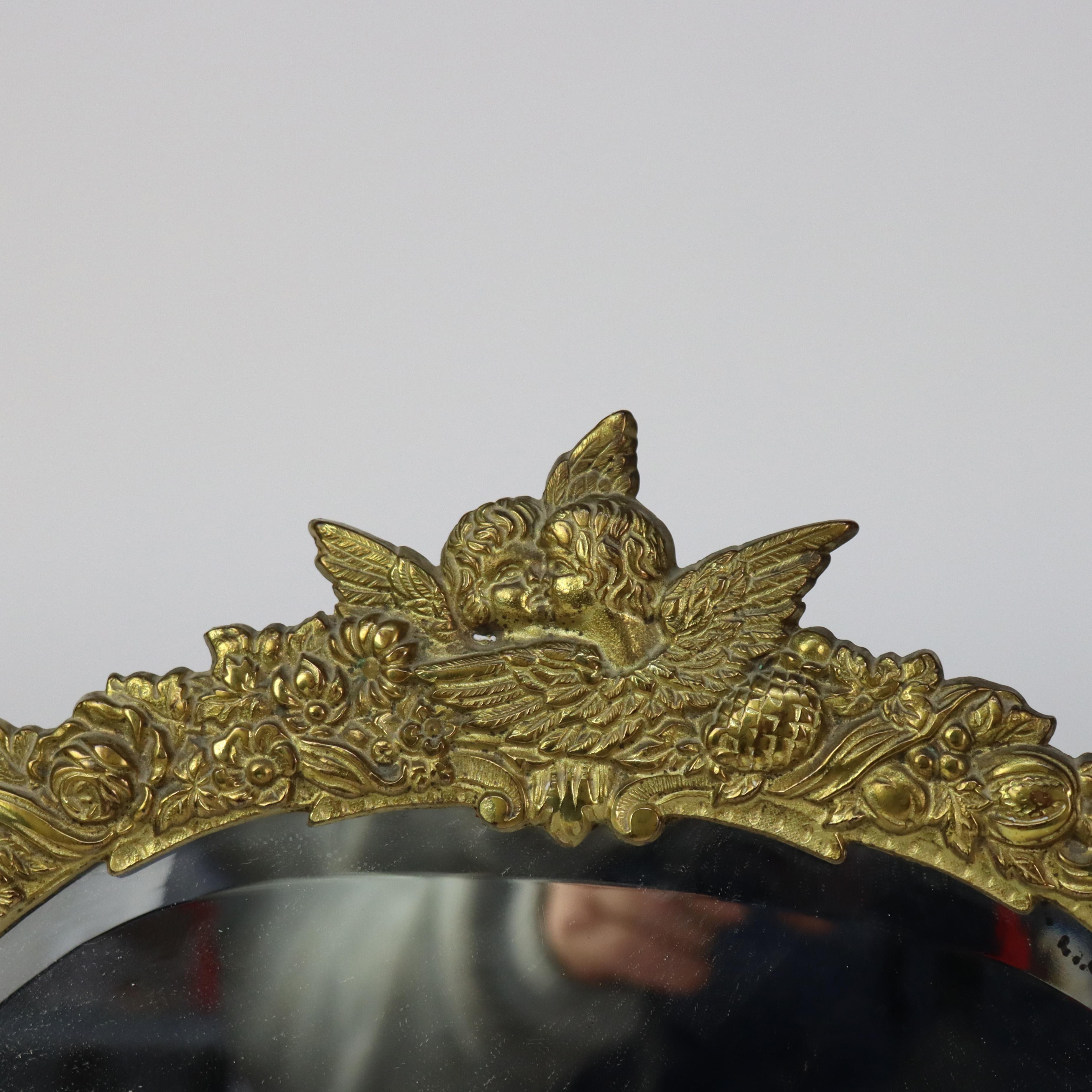 Antique Mirror da comò in metallo dorato a forma di fiore C1880 in vendita 1