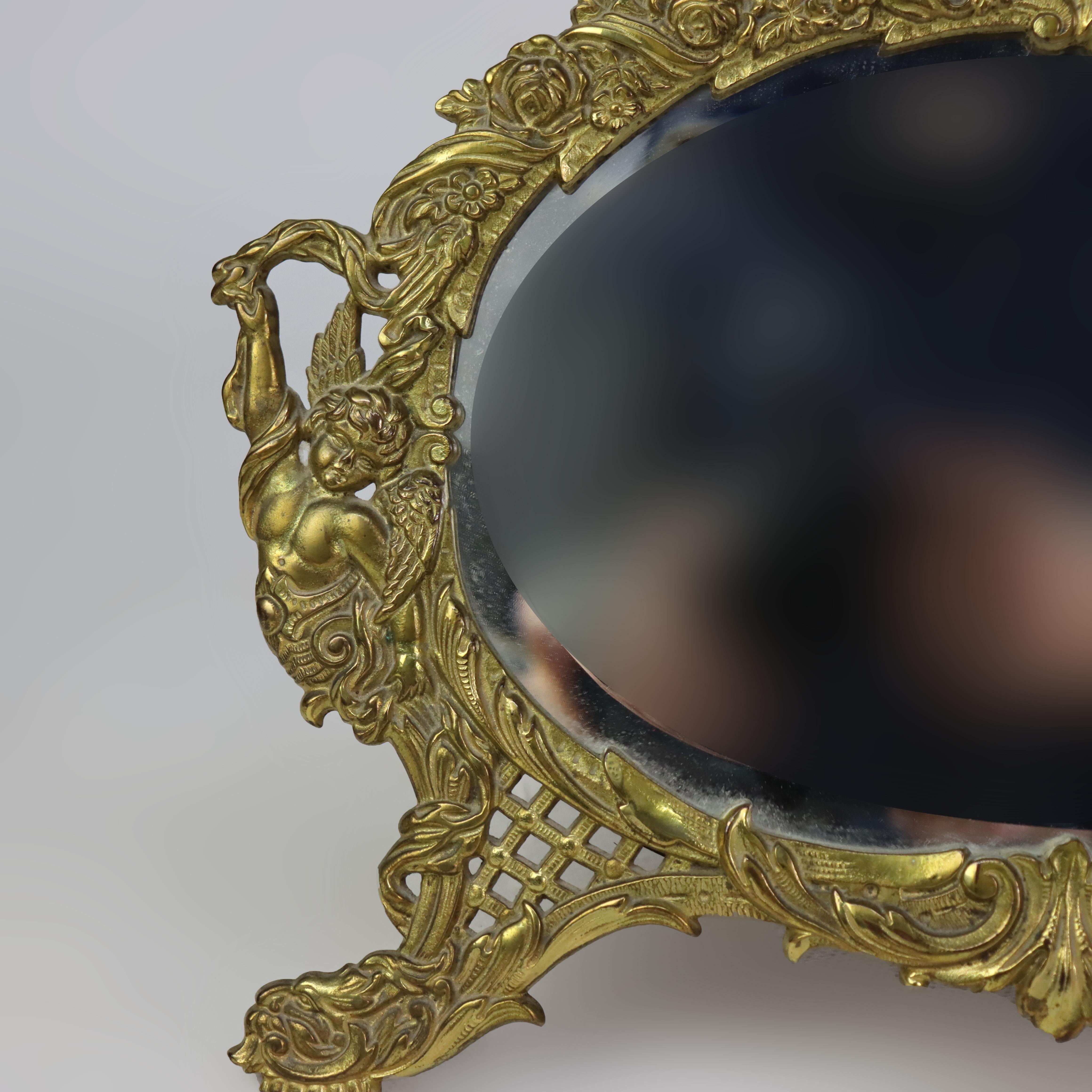 Antique Mirror da comò in metallo dorato a forma di fiore C1880 in vendita 2