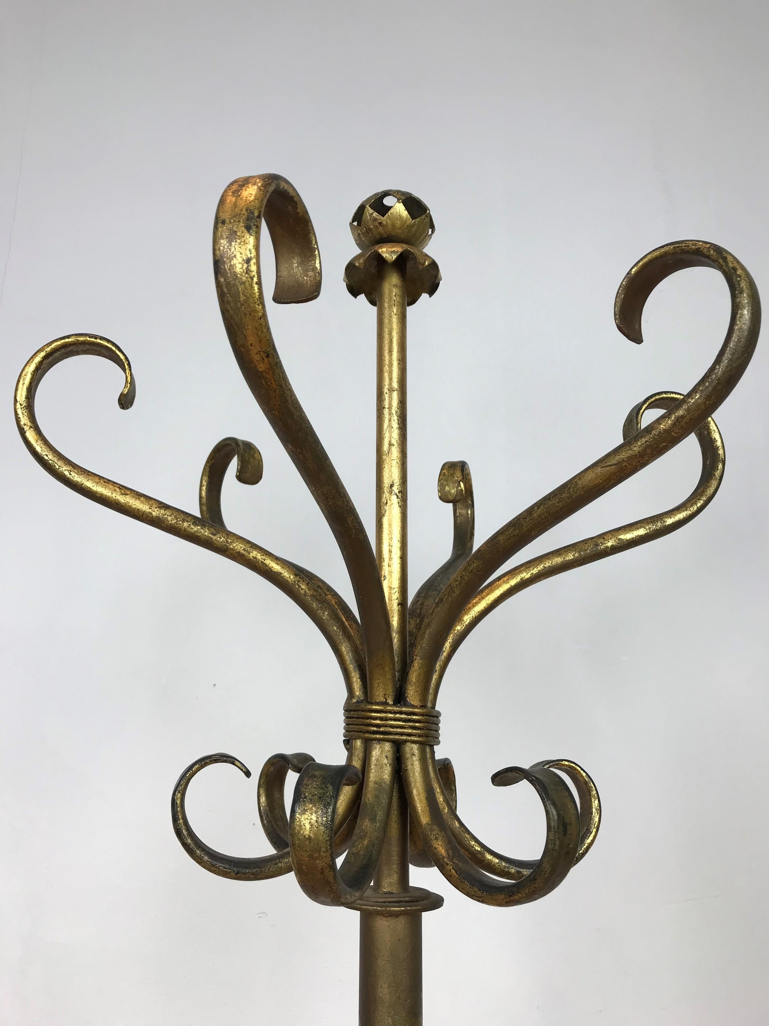 20th Century Antique Gilt Metal Hat and Coat Stand For Sale