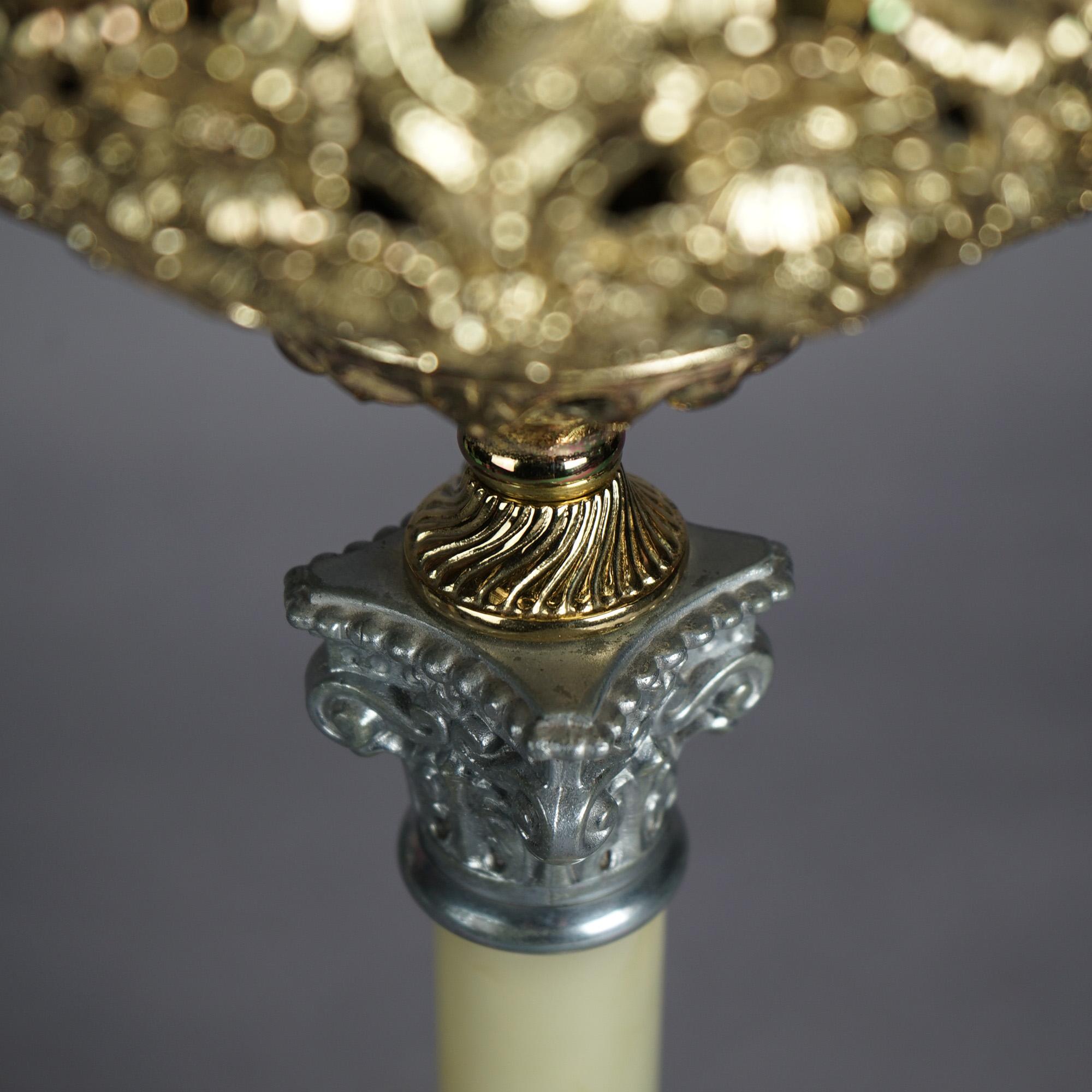 Antike viktorianische Salonlampe aus vergoldetem Metall und Onyx mit handbemalter Schirm, um 1890 im Angebot 1