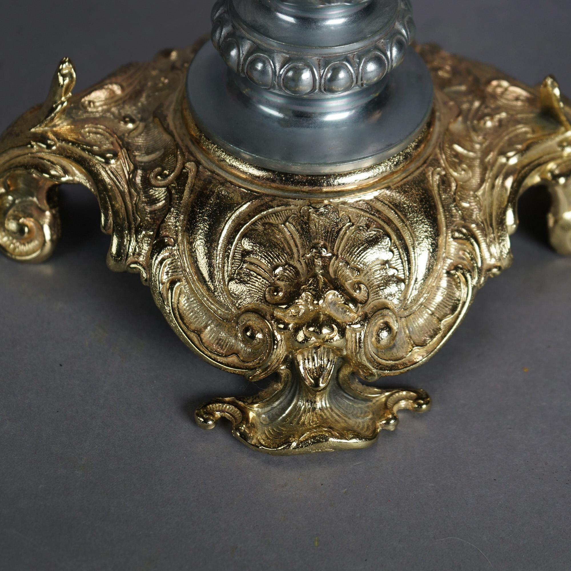 Antique Gilt Metal & Onyx Victorian Parlor Lamp & Hand Painted Shade, c1890 For Sale 2