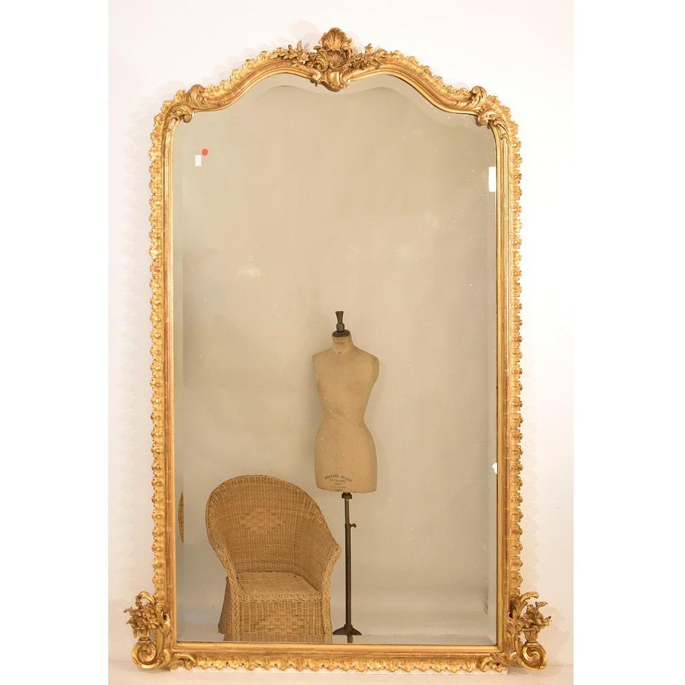 Napoleon III Antique Gilt Mirror, Beveled Mirror, Wall Mirror, Gold Leaf Frame, XIX Century