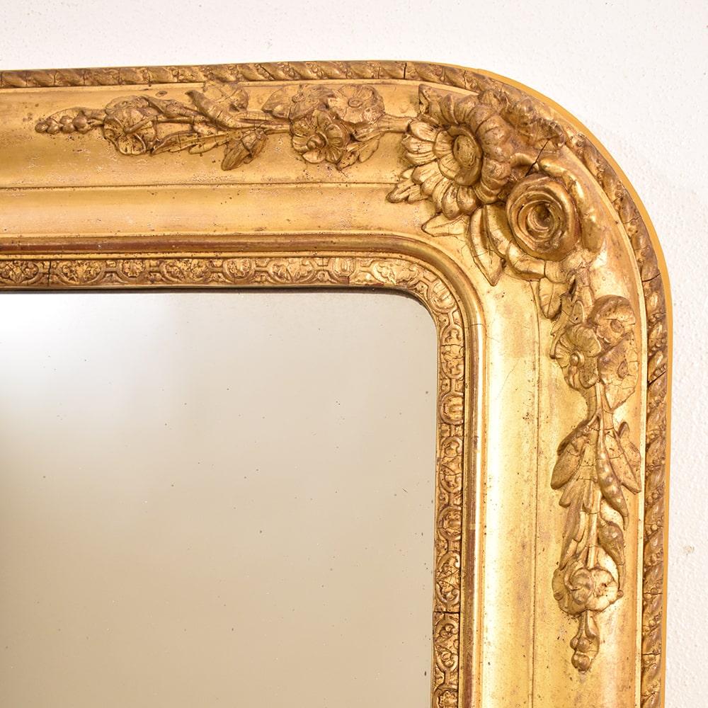 French Antique Gilt Mirror, Mercury Mirror, Wall Mirror, Gold Leaf Frame, XIX Century