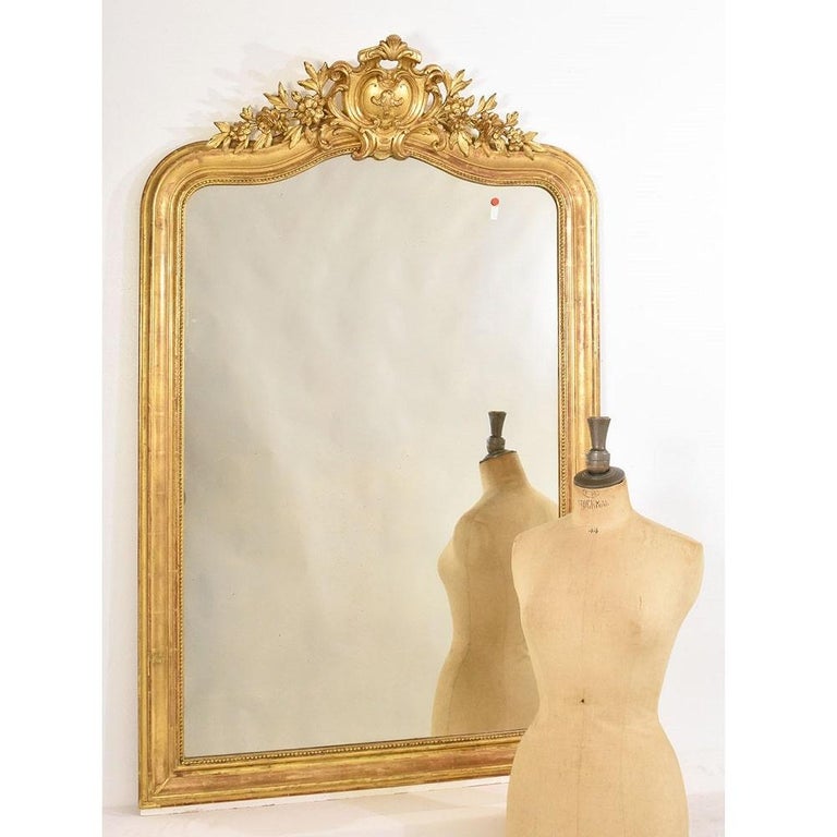Antique Gilt Mirror, Rectangular Wall Mirror, Gold Leaf Frame, XIX