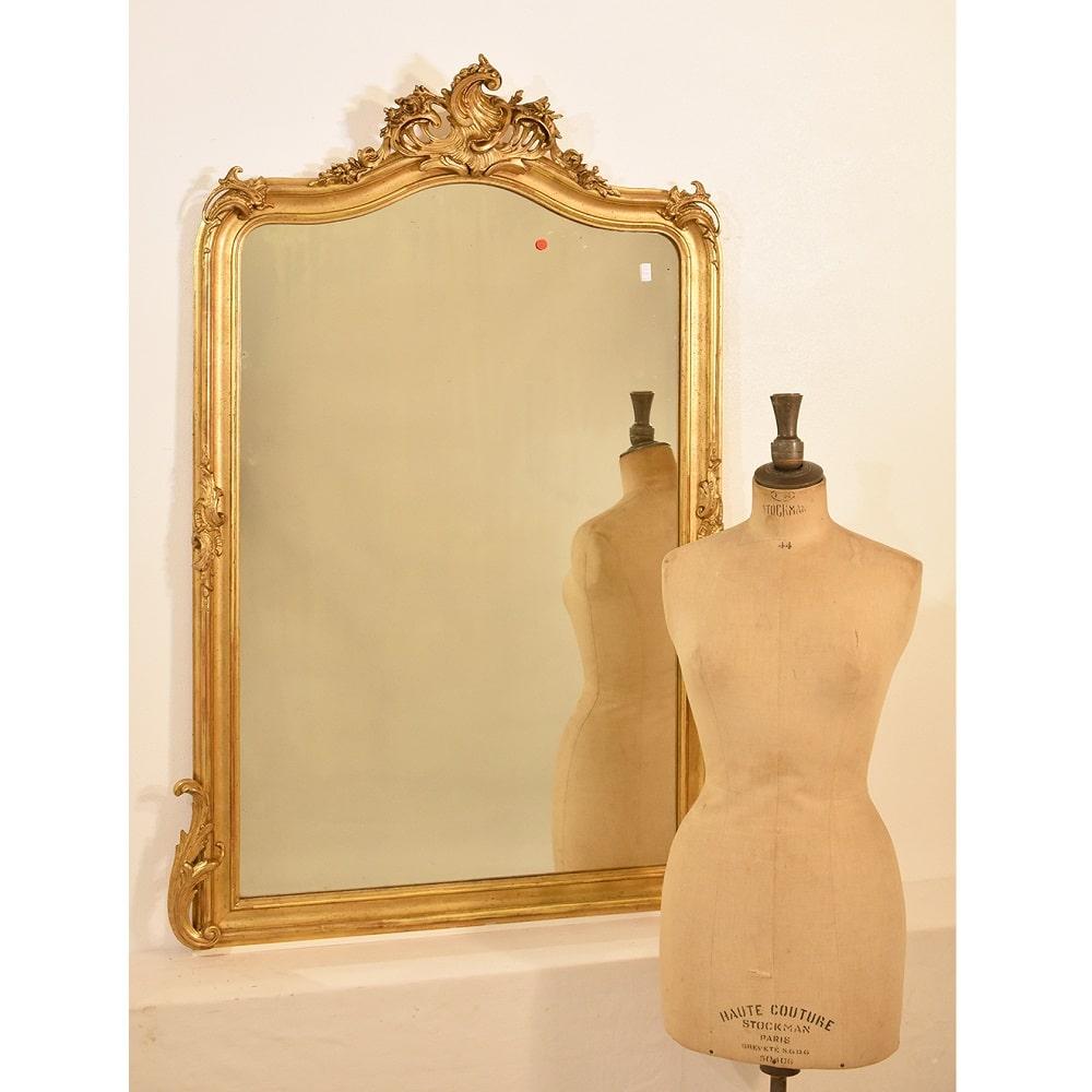 Napoleon III Antique Gilt Mirror, Rectangular Wall Mirror, Gold Leaf Frame, XIX Century