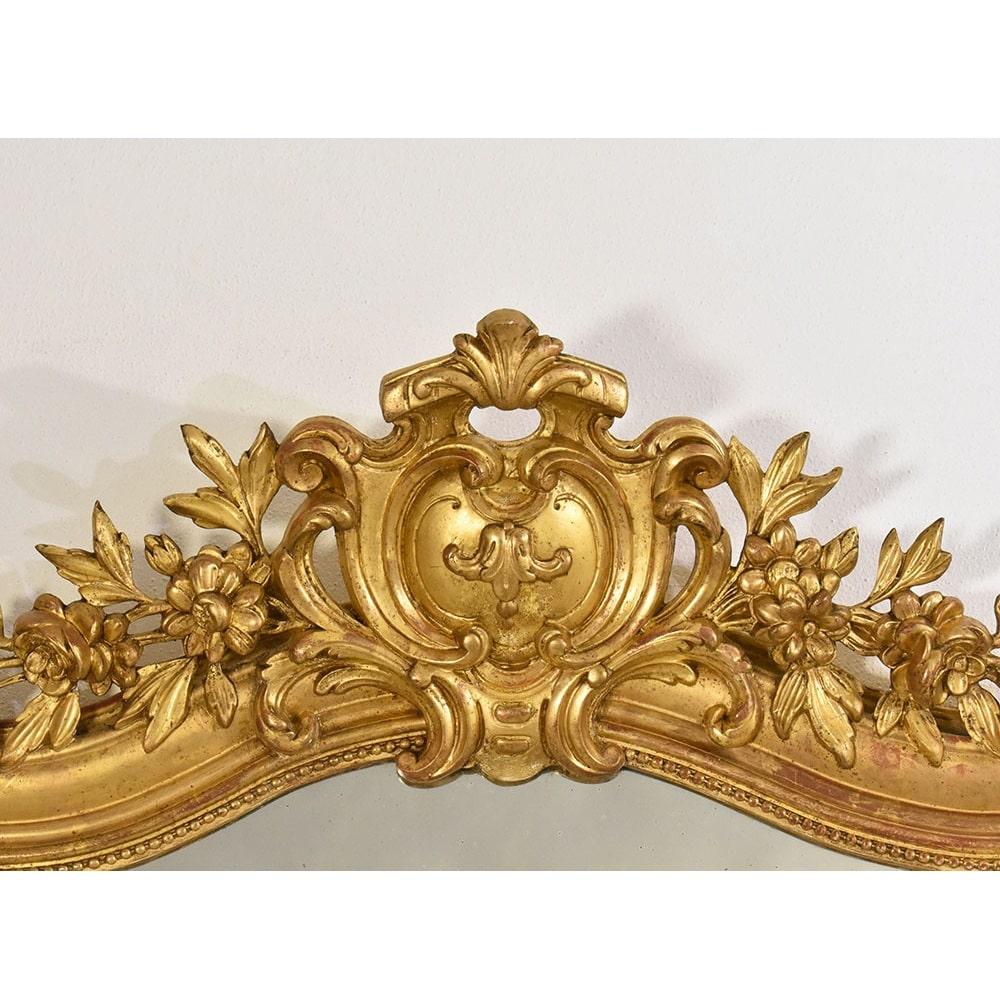 Antique Gilt Mirror, Rectangular Wall Mirror, Gold Leaf Frame, XIX Century. In Good Condition In Breganze, VI