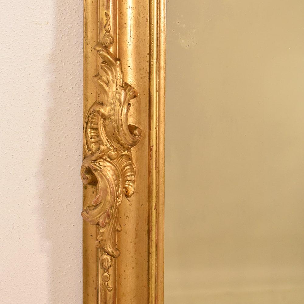 19th Century Antique Gilt Mirror, Rectangular Wall Mirror, Gold Leaf Frame, XIX Century