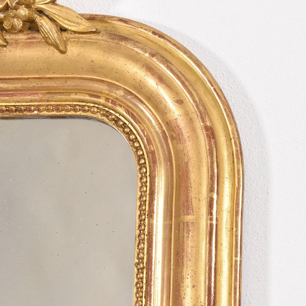 19th Century Antique Gilt Mirror, Rectangular Wall Mirror, Gold Leaf Frame, XIX Century.