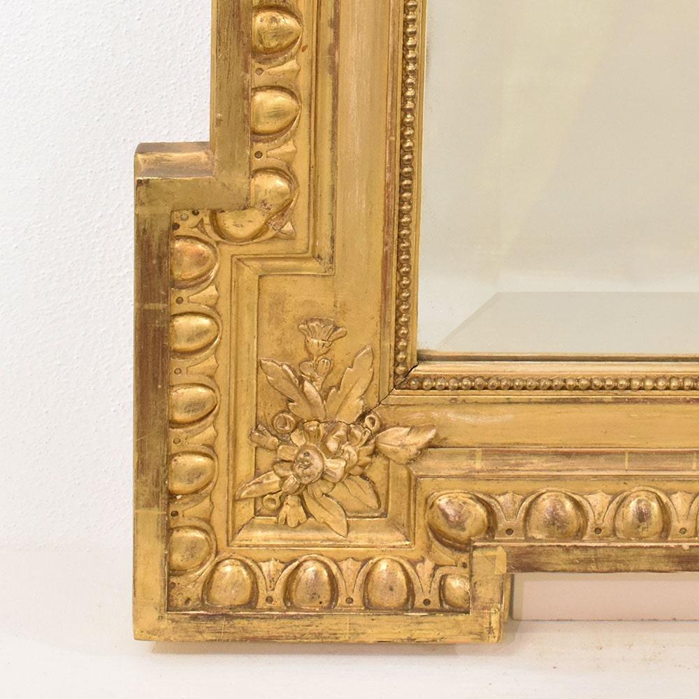 19th Century Antique Gilt Mirror, Rectangular Wall Mirror with Knot of Love, Gold Leaf Frame