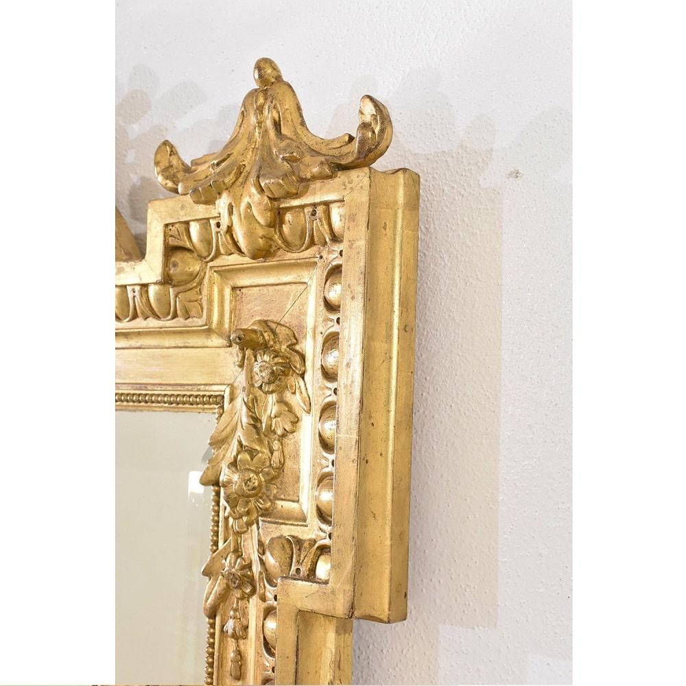 Antique Gilt Mirror, Rectangular Wall Mirror with Knot of Love, Gold Leaf Frame 2