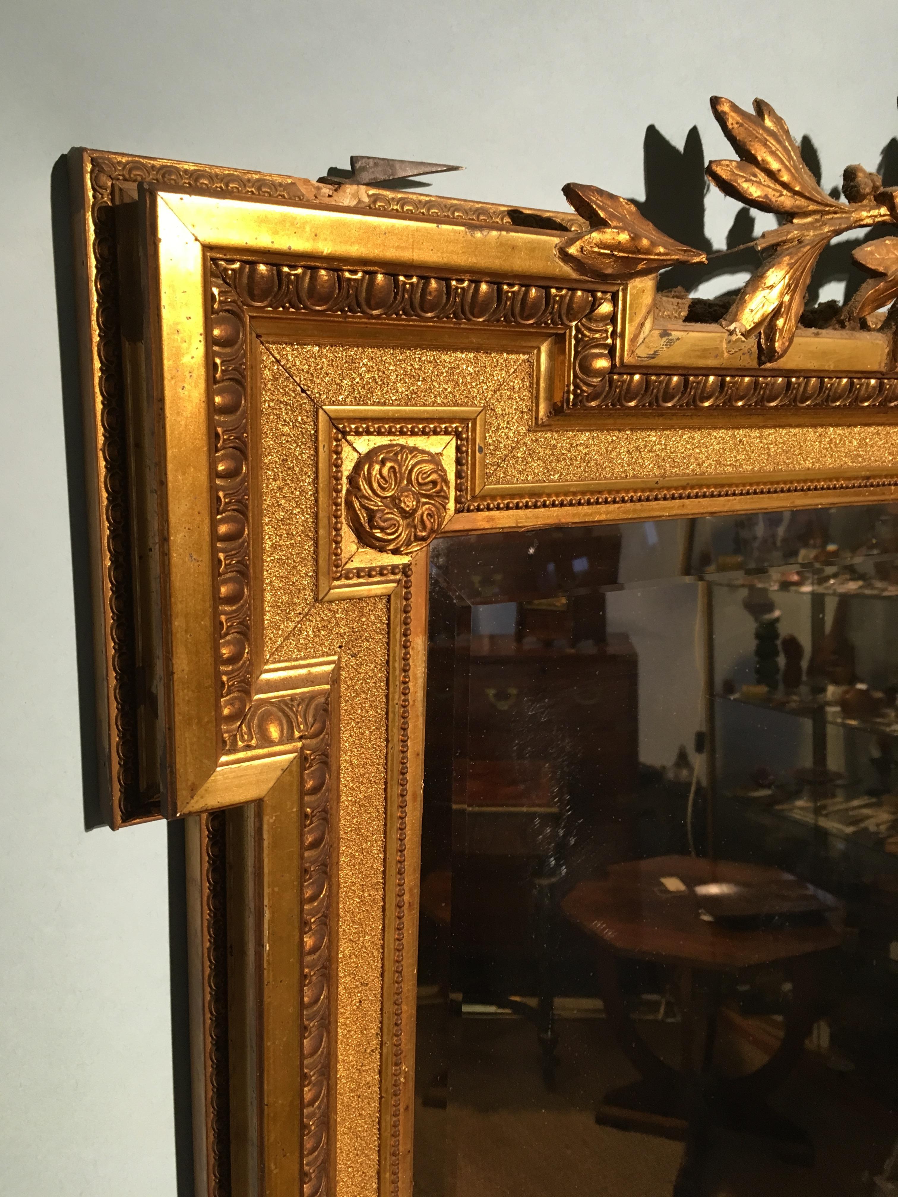 Late 19th century gilt mirror
French, circa 1890s with original bevelled glass and pine back boards
Little bit of damage to the cresting
Measures: Height 69 inches or 177 cms
Width 41 inches or 105 cms.