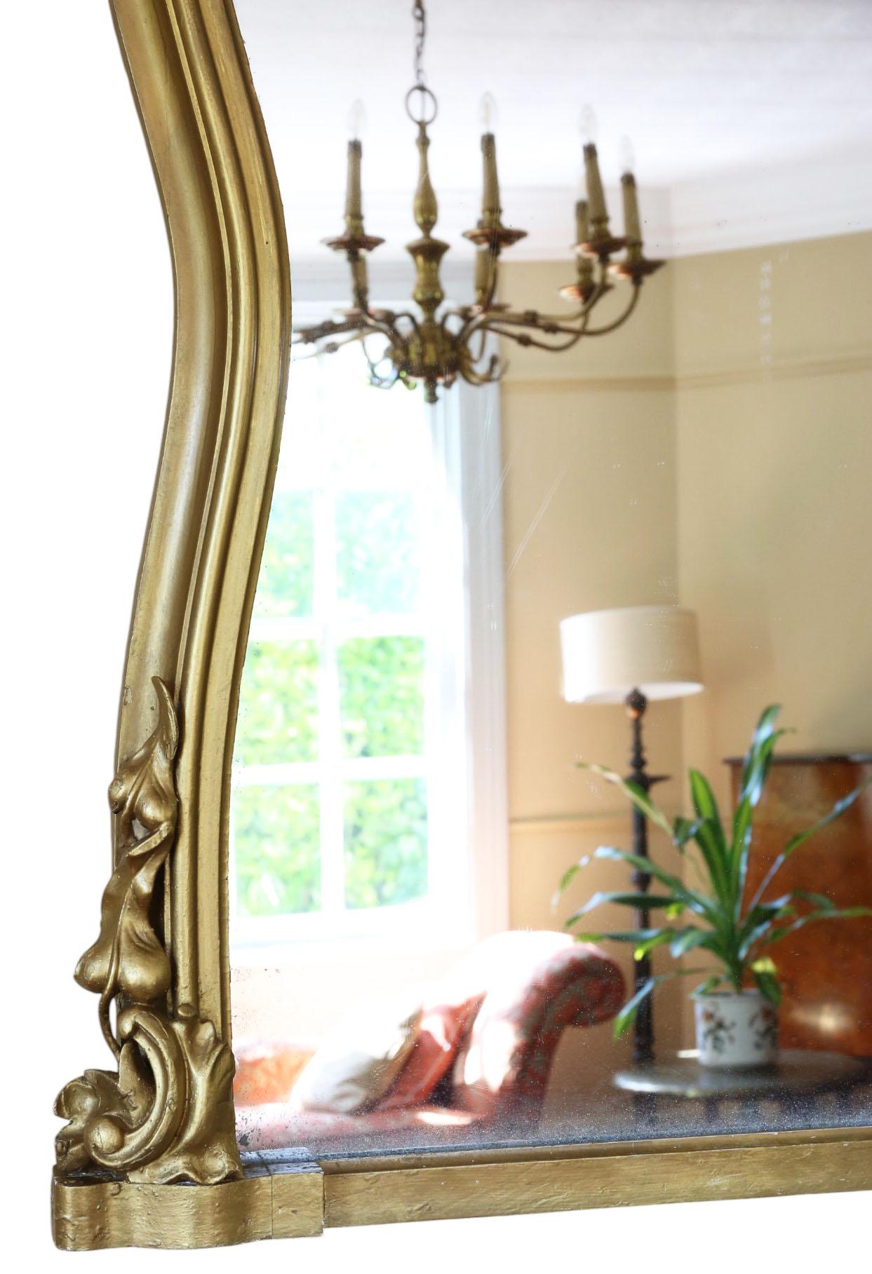 Antique Gilt Overmantle Wall Mirror – Very Large 19th Century Gold Frame Vintage In Good Condition For Sale In Wisbech, Cambridgeshire