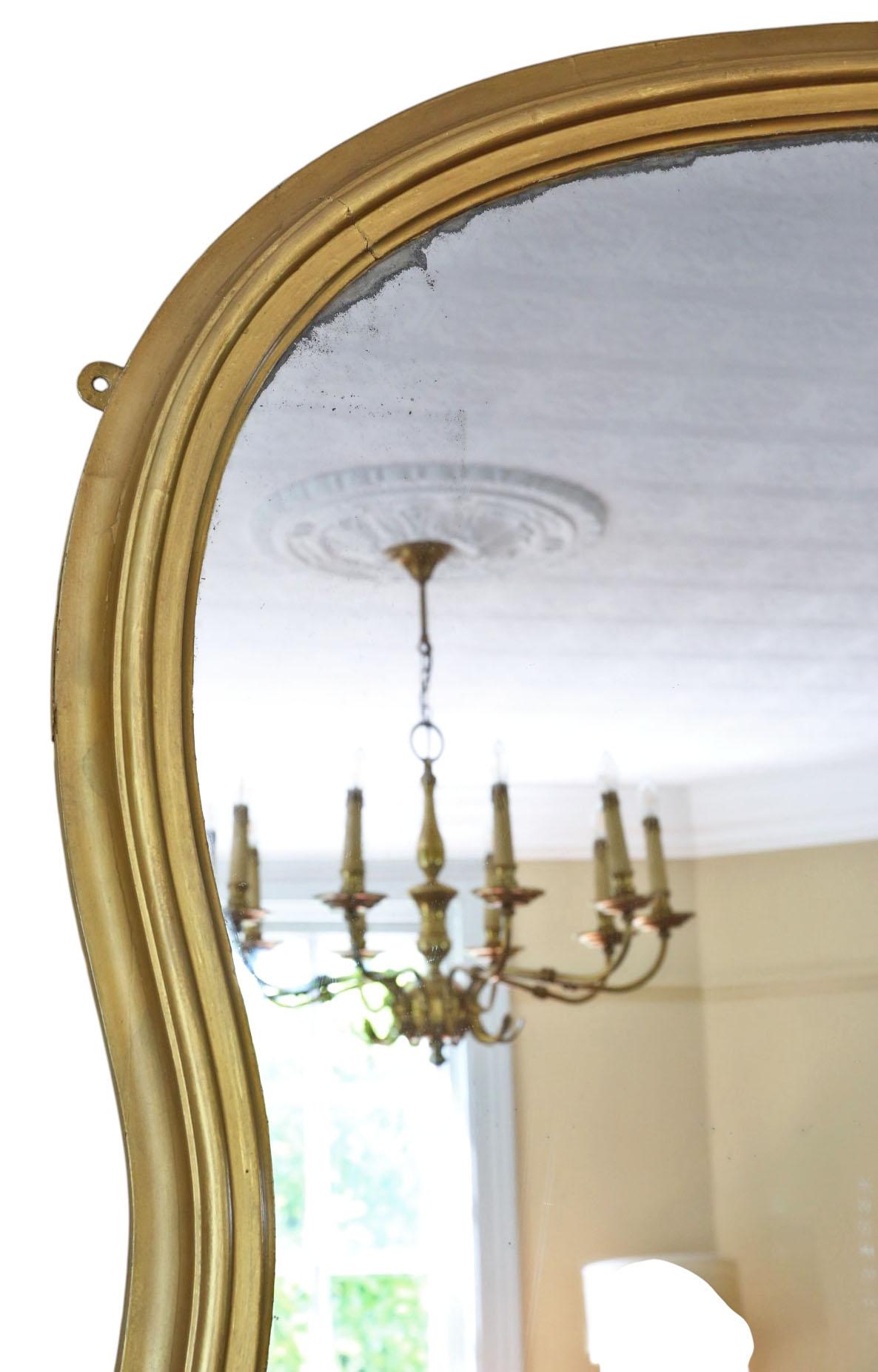Glass Antique Gilt Overmantle Wall Mirror – Very Large 19th Century Gold Frame Vintage For Sale