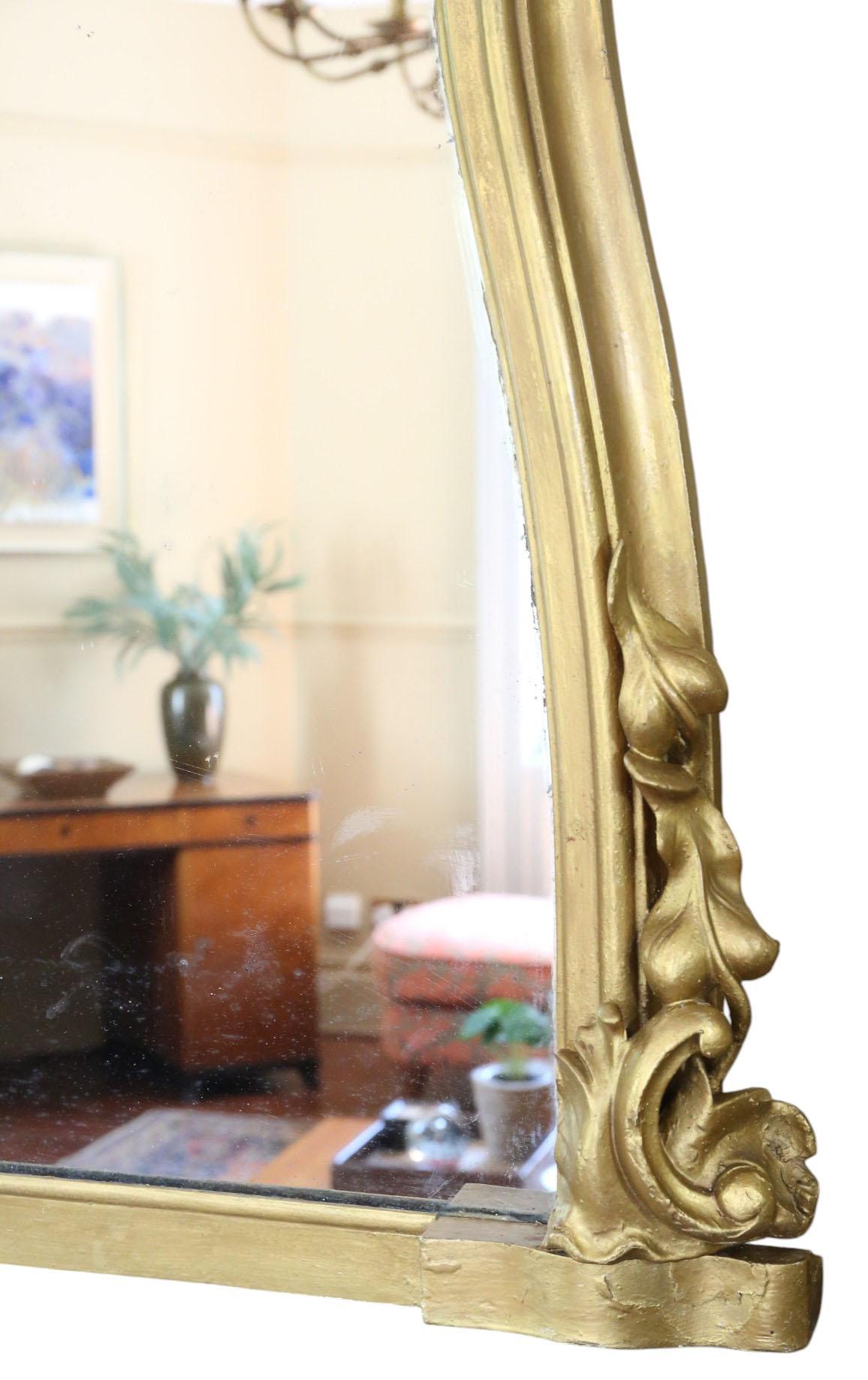 Antique Gilt Overmantle Wall Mirror – Very Large 19th Century Gold Frame Vintage For Sale 3
