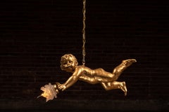 Antike vergoldete Farbe Figural Cherub Hanging Light