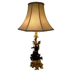 Antique Gilt & Patinated Bronze French Candlestick Lamp with Neptune