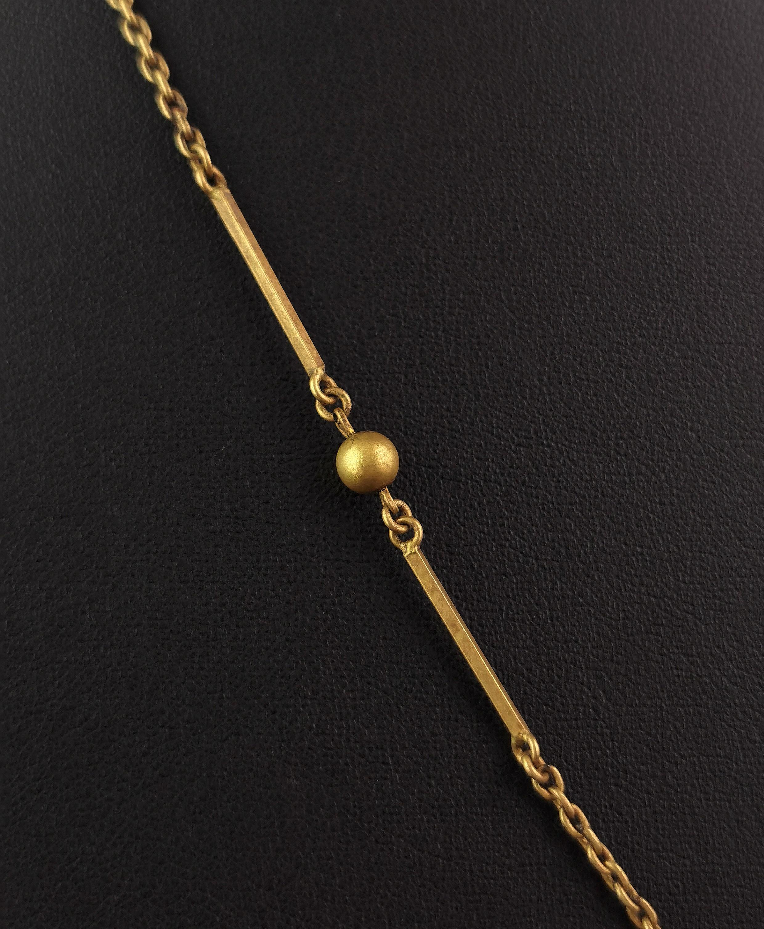 Antique gilt pendant necklace, Green paste, Fancy link chain  For Sale 2