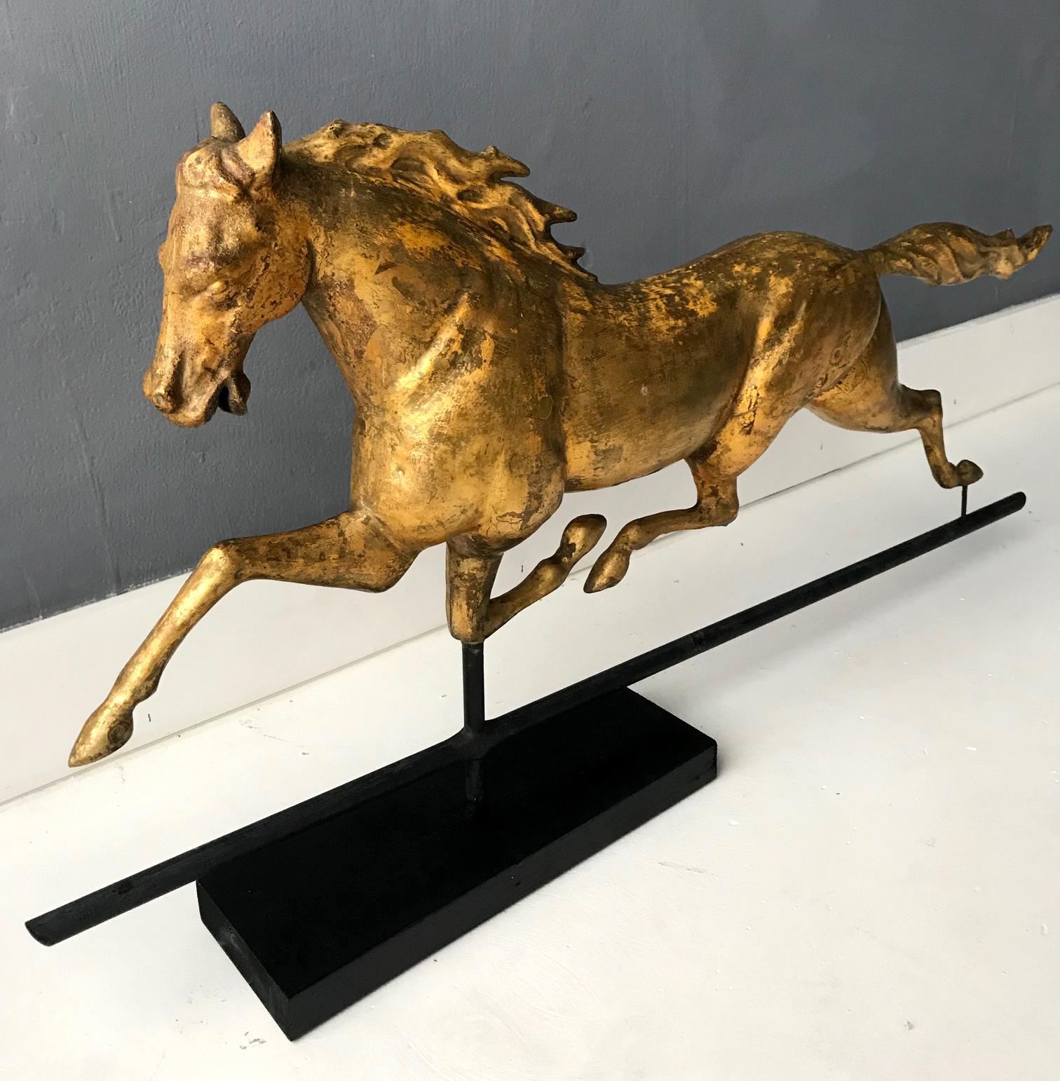 American Classical Antique Gilt Running Horse Weathervane Attributed to J.W. Fiske