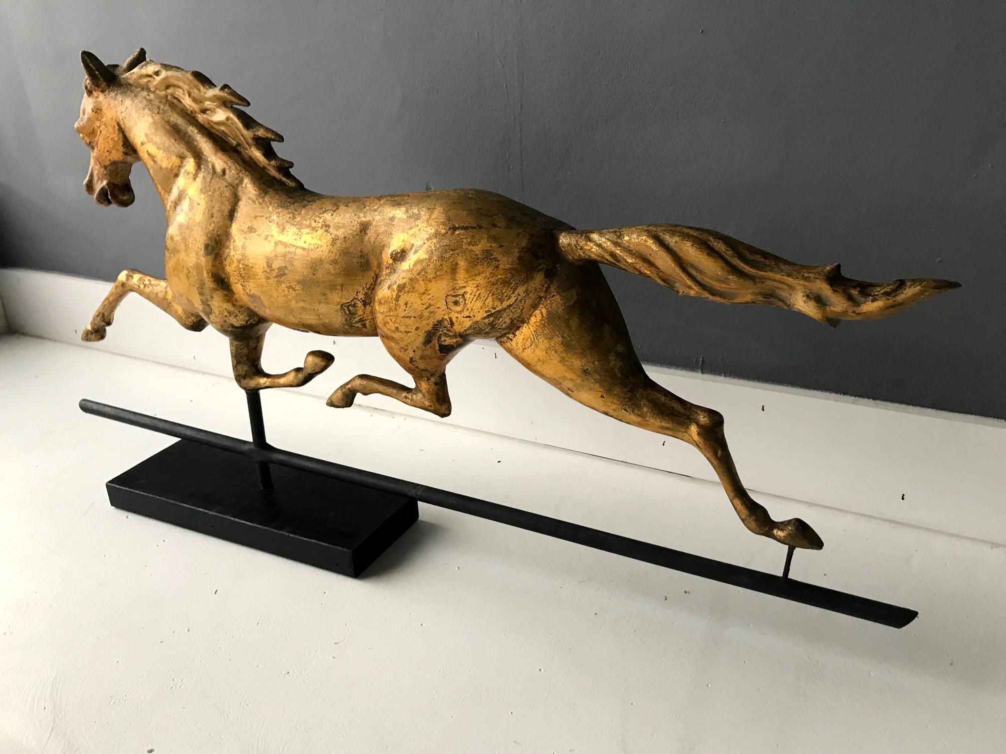 American Antique Gilt Running Horse Weathervane Attributed to J.W. Fiske