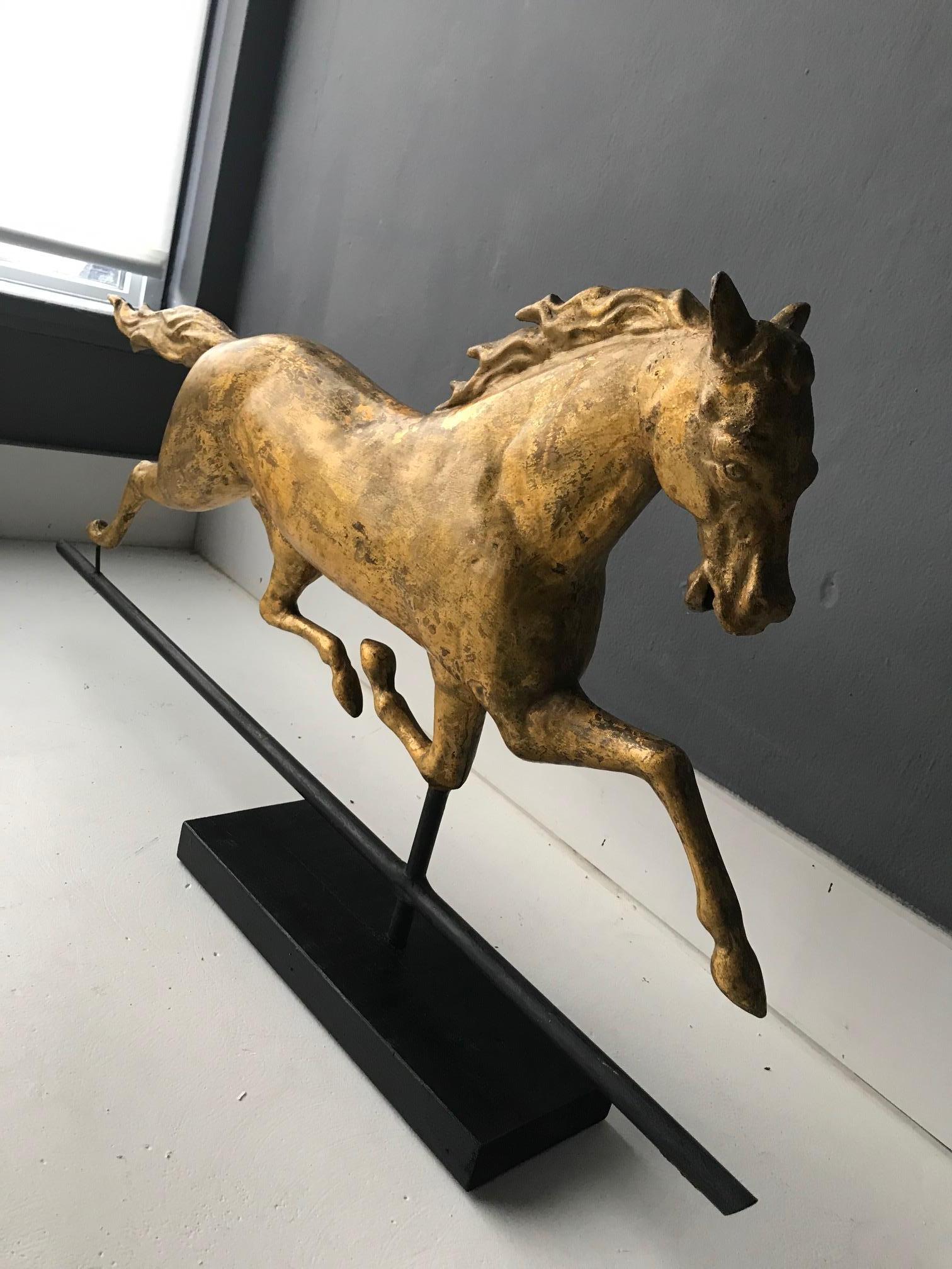 Antique Gilt Running Horse Weathervane Attributed to J.W. Fiske In Good Condition In Atlanta, GA