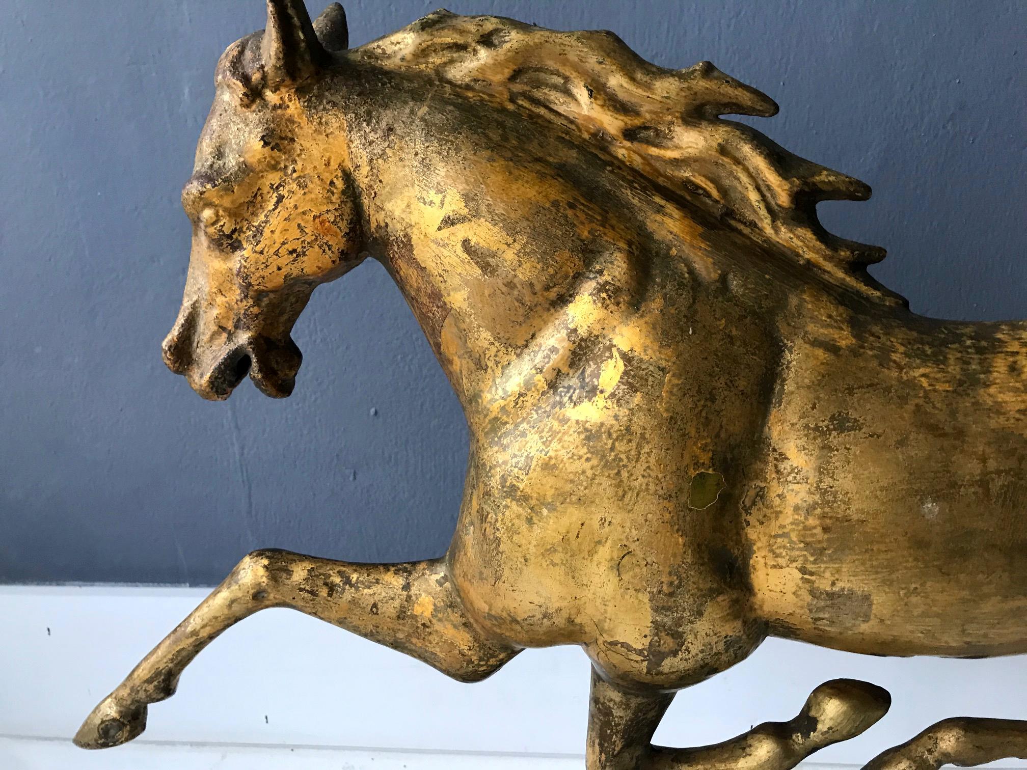 Late 19th Century Antique Gilt Running Horse Weathervane Attributed to J.W. Fiske