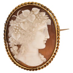 Antique Gilt Shell Cameo "Baccus" Brooch