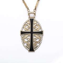 Antike vergoldetes Silber & Emaille dekoriert durchbrochene Kreuz Anhänger Halskette